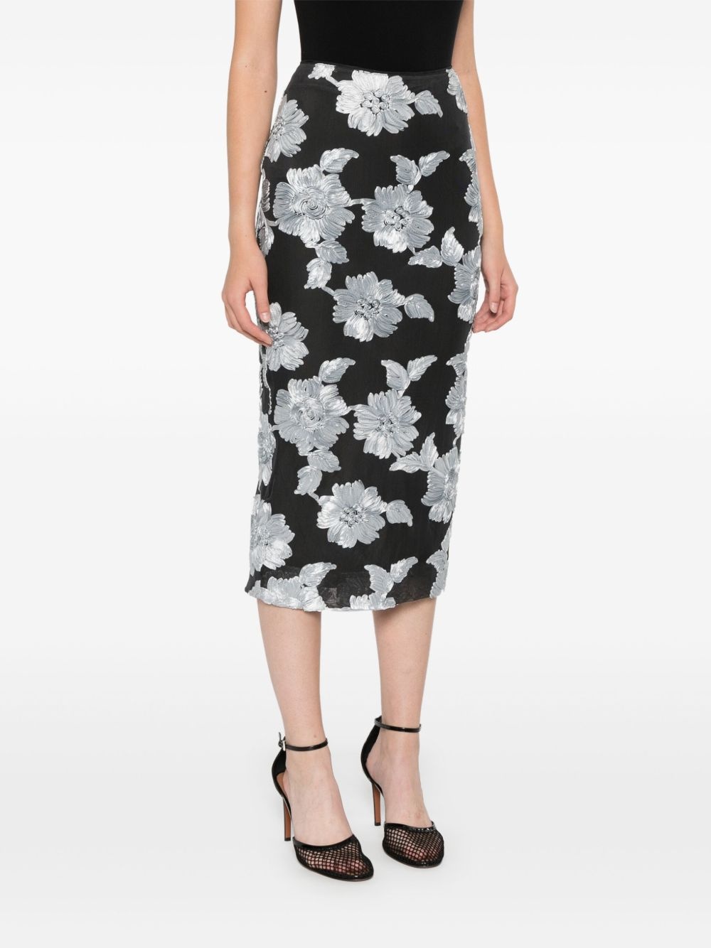 floral-mesh pencil skirt - 3
