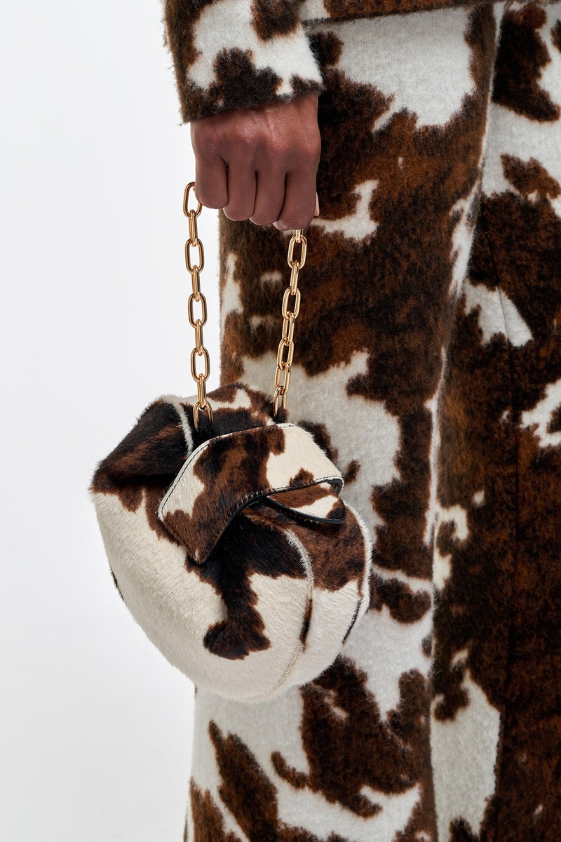 GABRIELA HEARST Soft Demi Clutch with Chain in Ivory Cognac Multi Pony Hair outlook