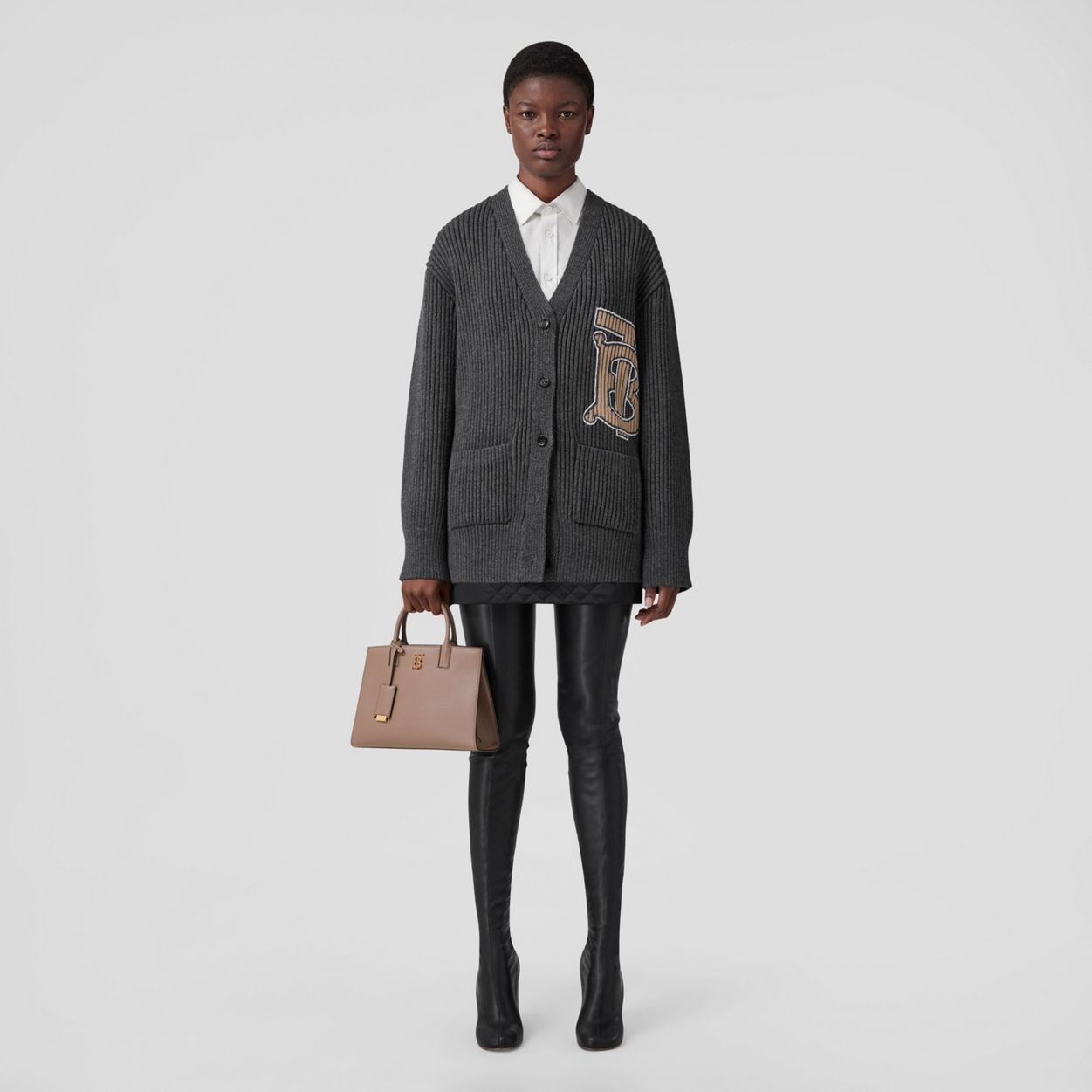 Monogram Motif Intarsia Wool Oversized Cardigan - 5