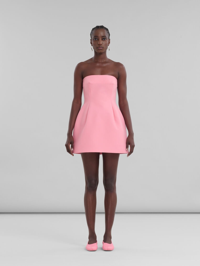 PINK CADY STRAPLESS MINI DRESS - 2