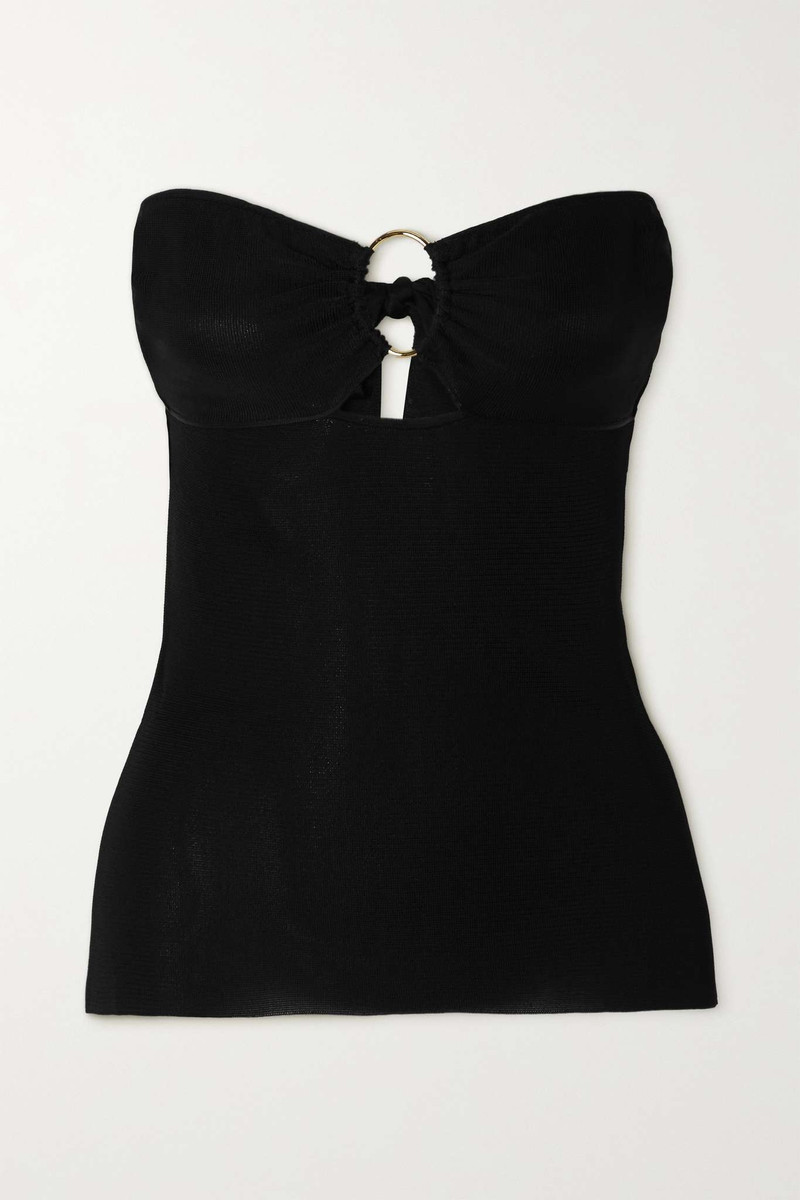 Strapless cutout embellished stretch-knit top 1