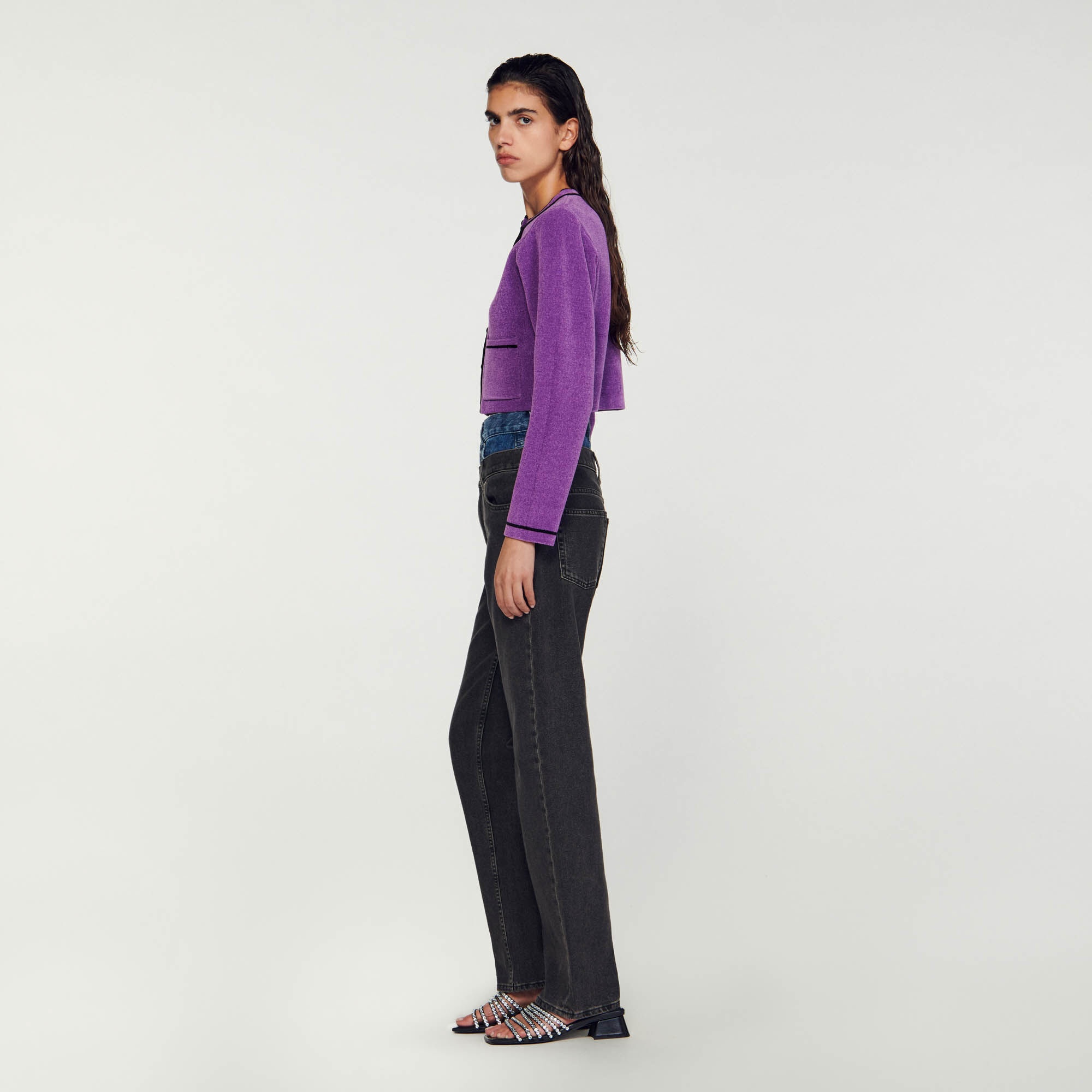 VELVET-EFFECT CROPPED COATIGAN - 7