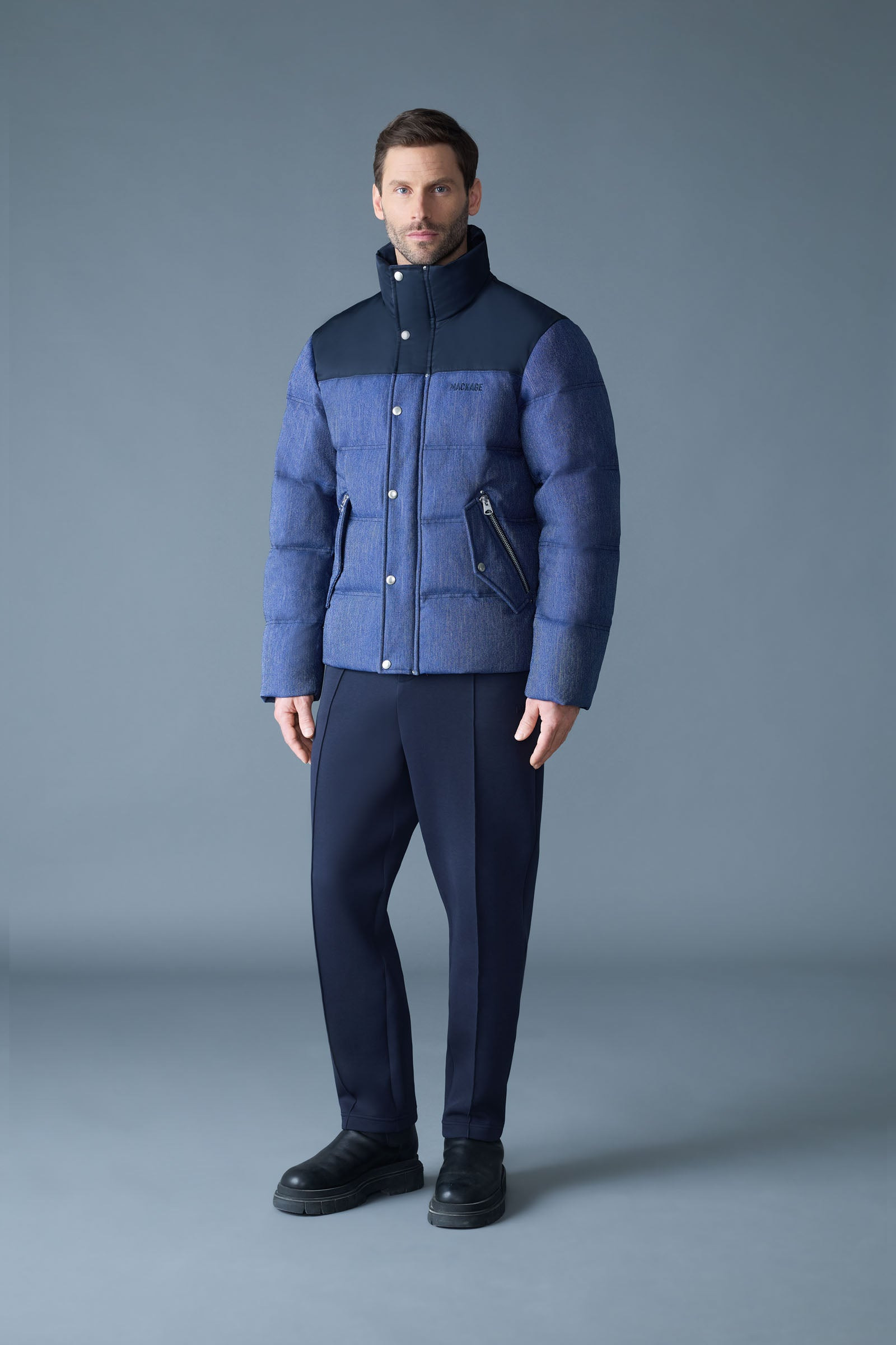 EVERETT-DNM Denim Down Jacket with Stand Collar - 2