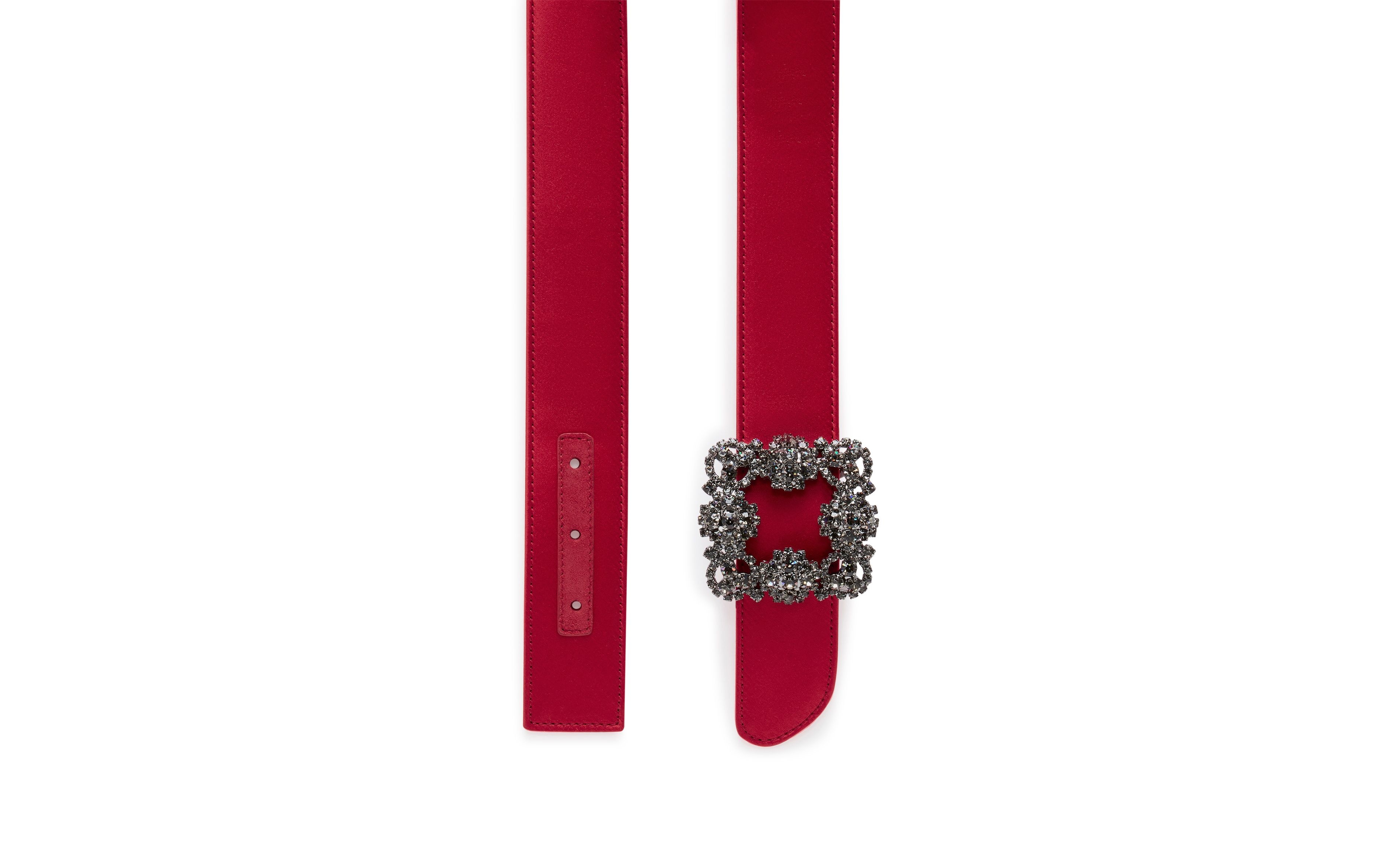 Red Satin Crystal Buckled Belt - 3