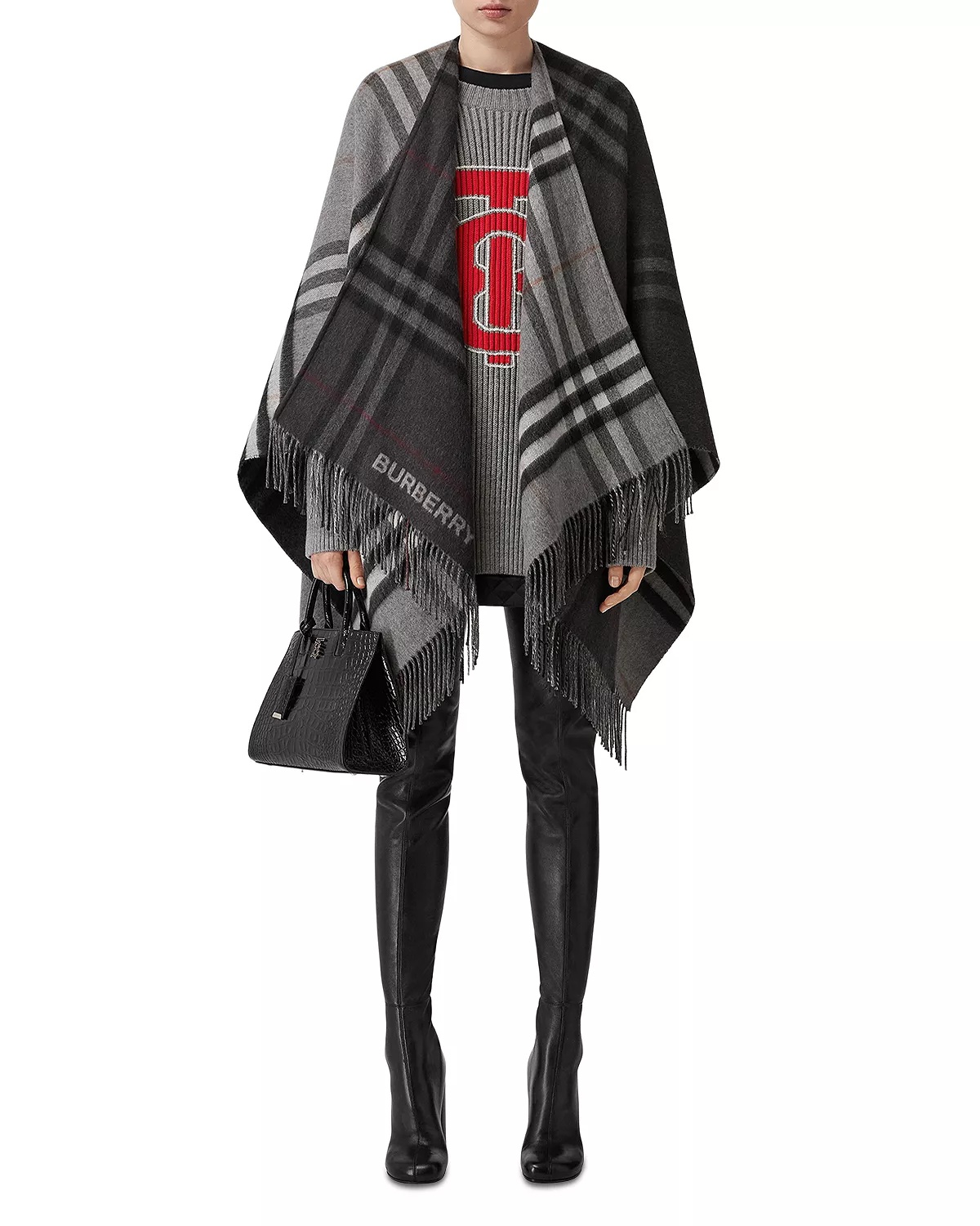 Contrast Check Jacquard Cape - 2