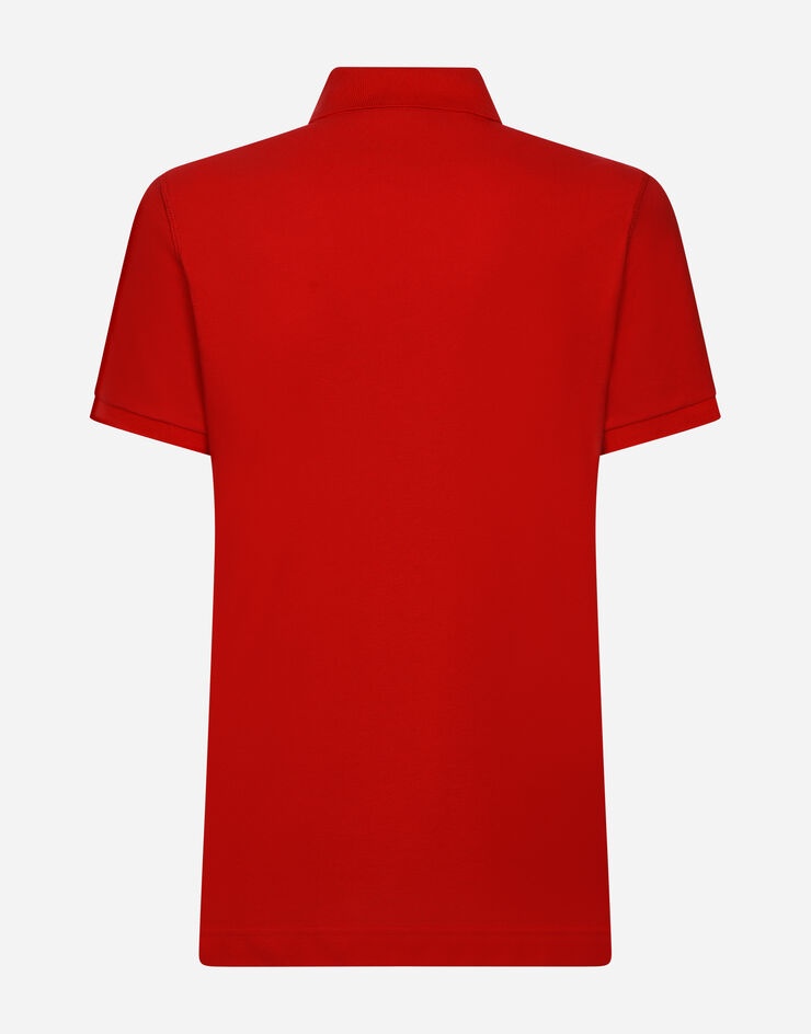 Cotton piqué polo-shirt with branded tag - 2