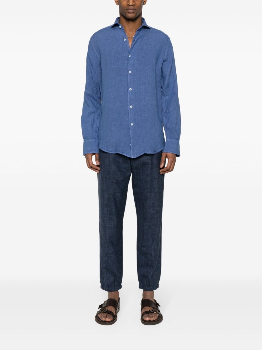chambray wool-blend trousers - 2