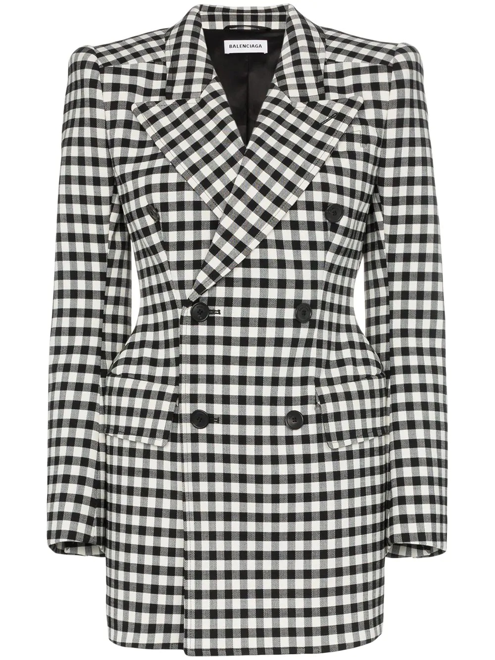 checked wool hourglass waist blazer - 1