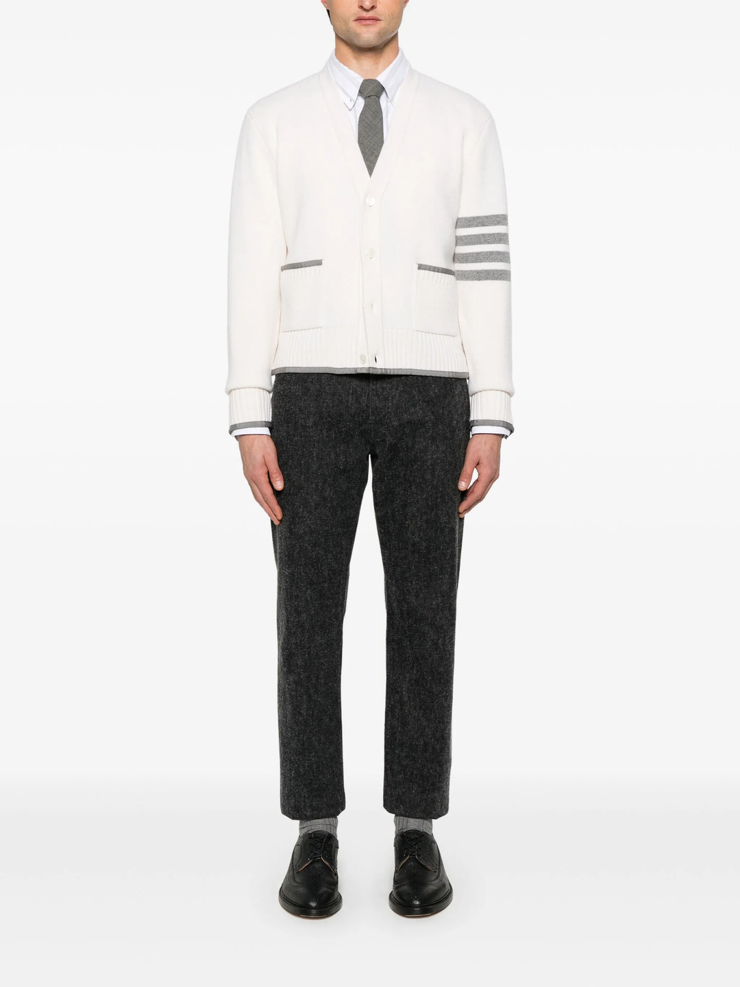 Milano Stitch Merino Wool 4-Bar V Neck Cardigan Men - 2