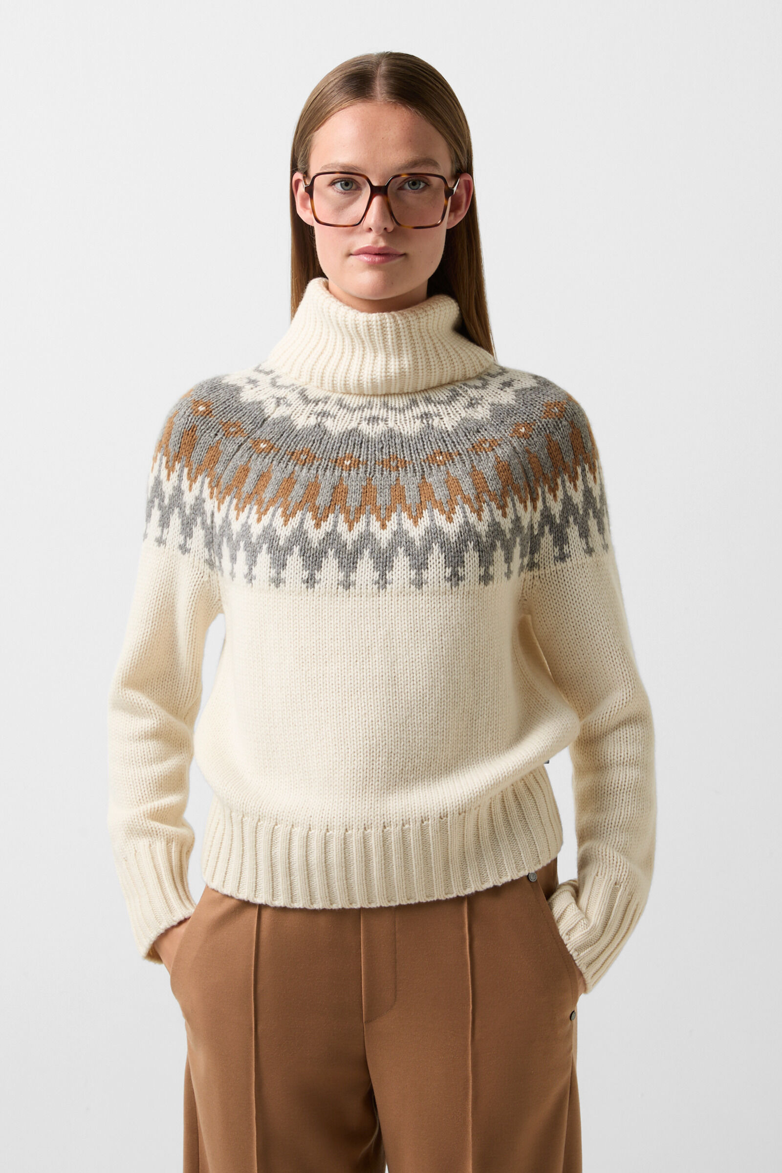 Norwegian pullover Ingrid in Cream/Grey/Hazel - 2
