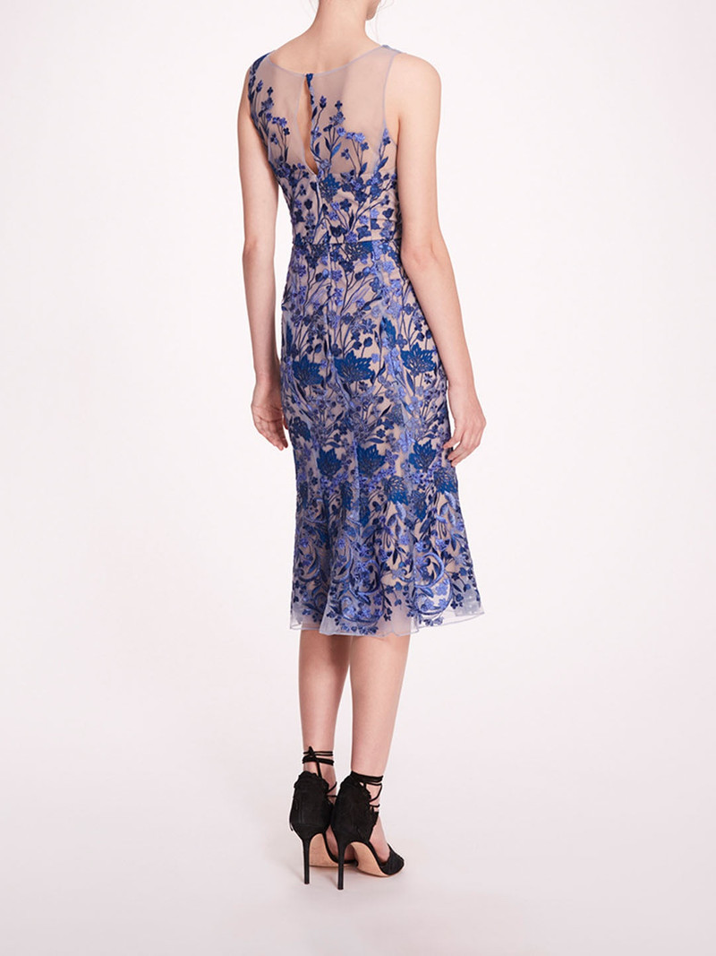 Marchesa EMBROIDERED TULLE MIDI DRESS outlook