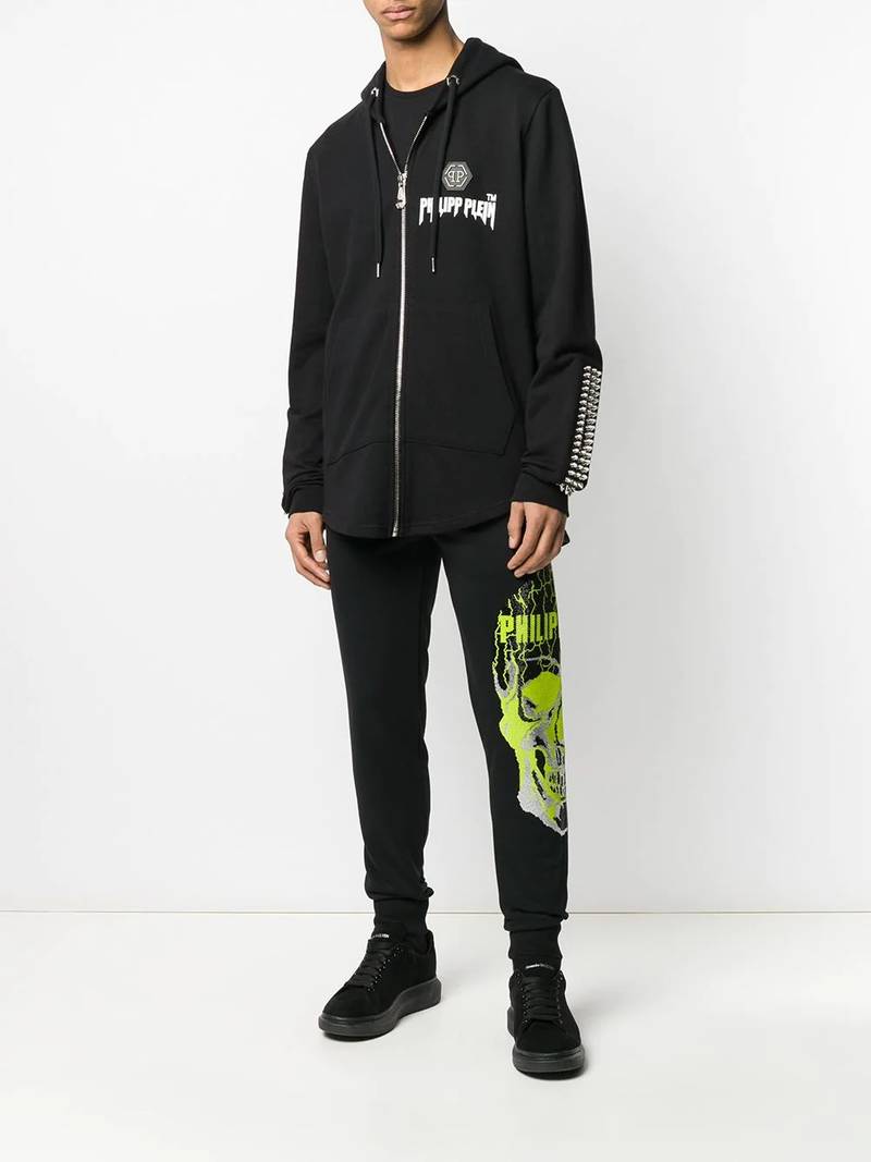 PHILIPP PLEIN stud detail zipped hoodie outlook