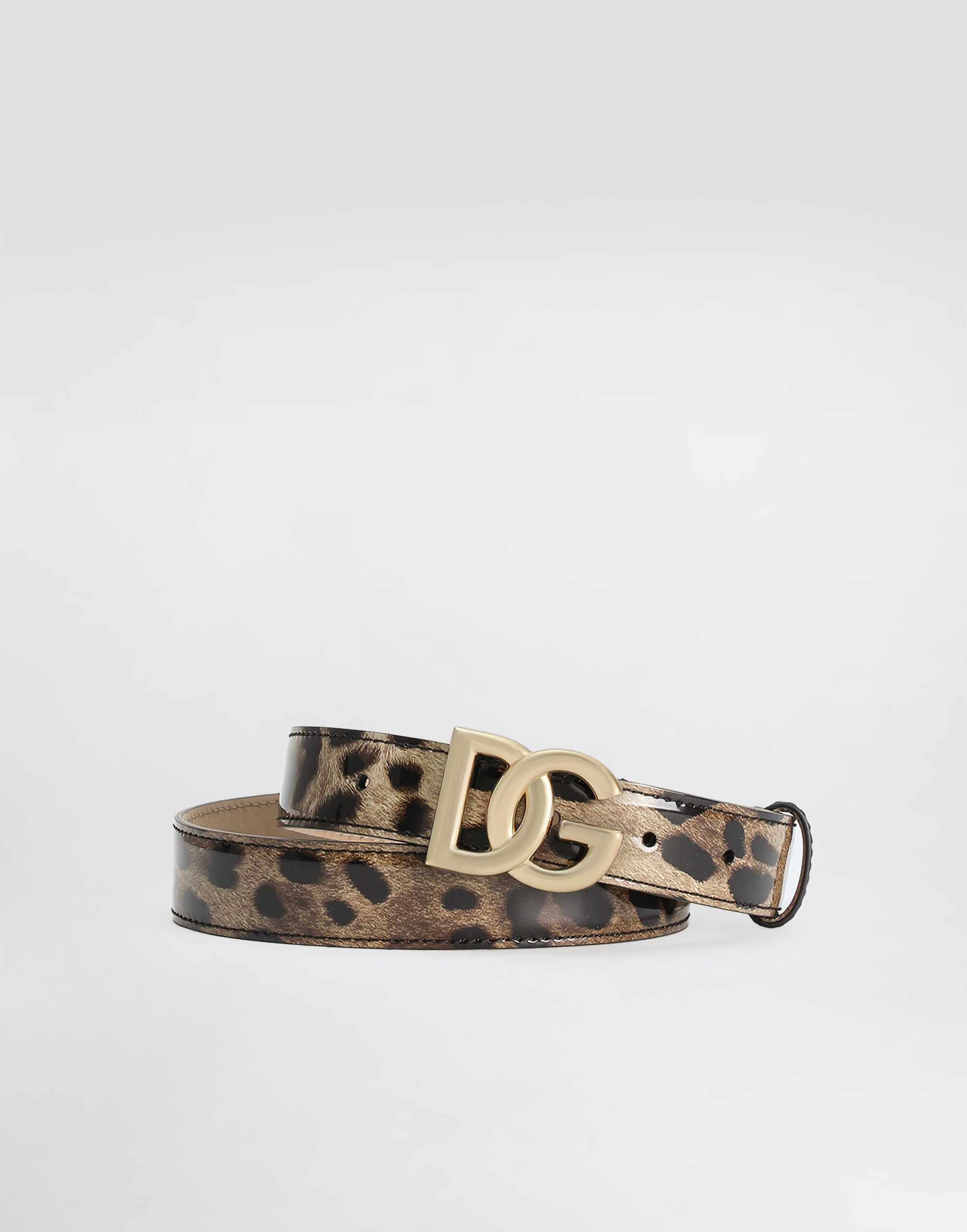 Leopard-print glossy calfskin belt with DG logo - 3