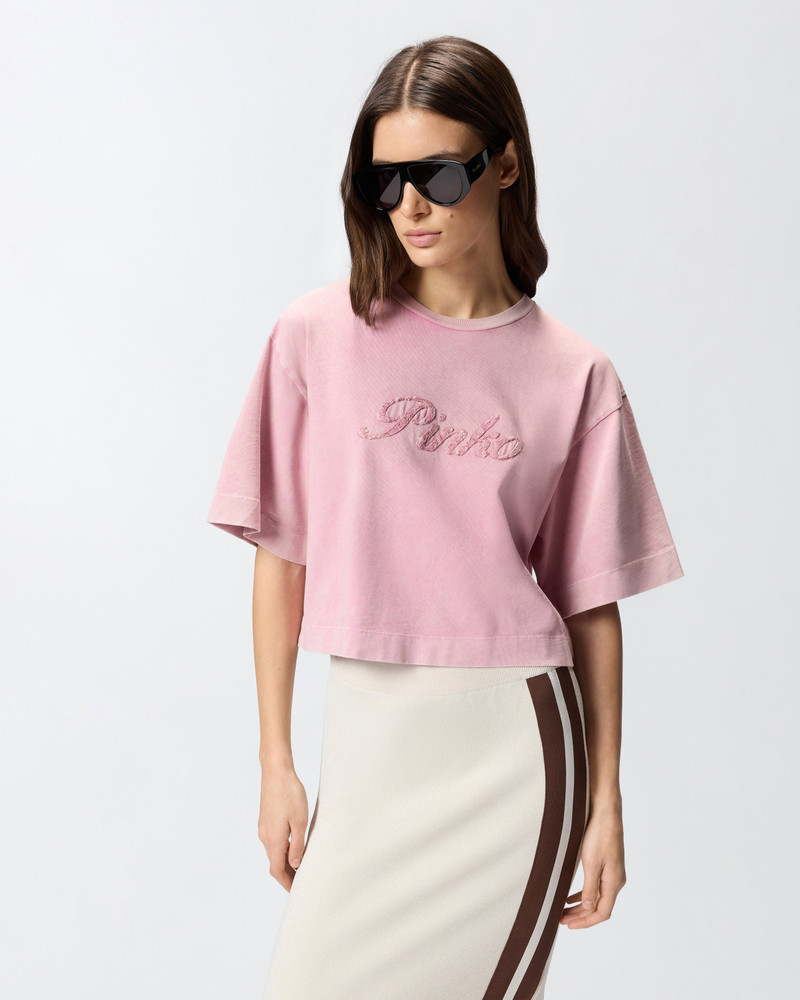 CROPPED T-SHIRT WITH PINKO DISTRESSED EMBROIDERY 3