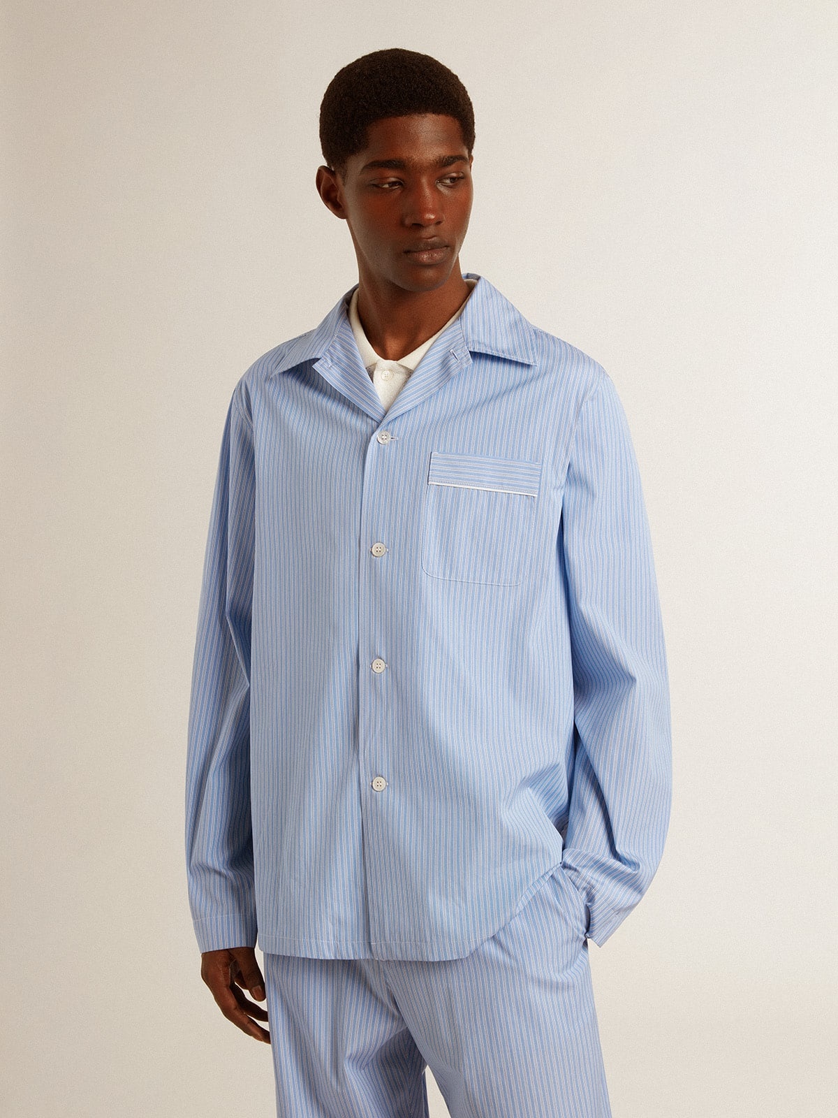 Men's shirt in white and blue striped cotton poplin - 2