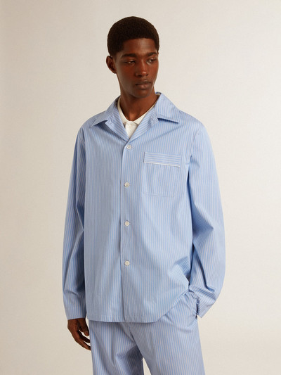 Golden Goose Men's shirt in white and blue striped cotton poplin outlook