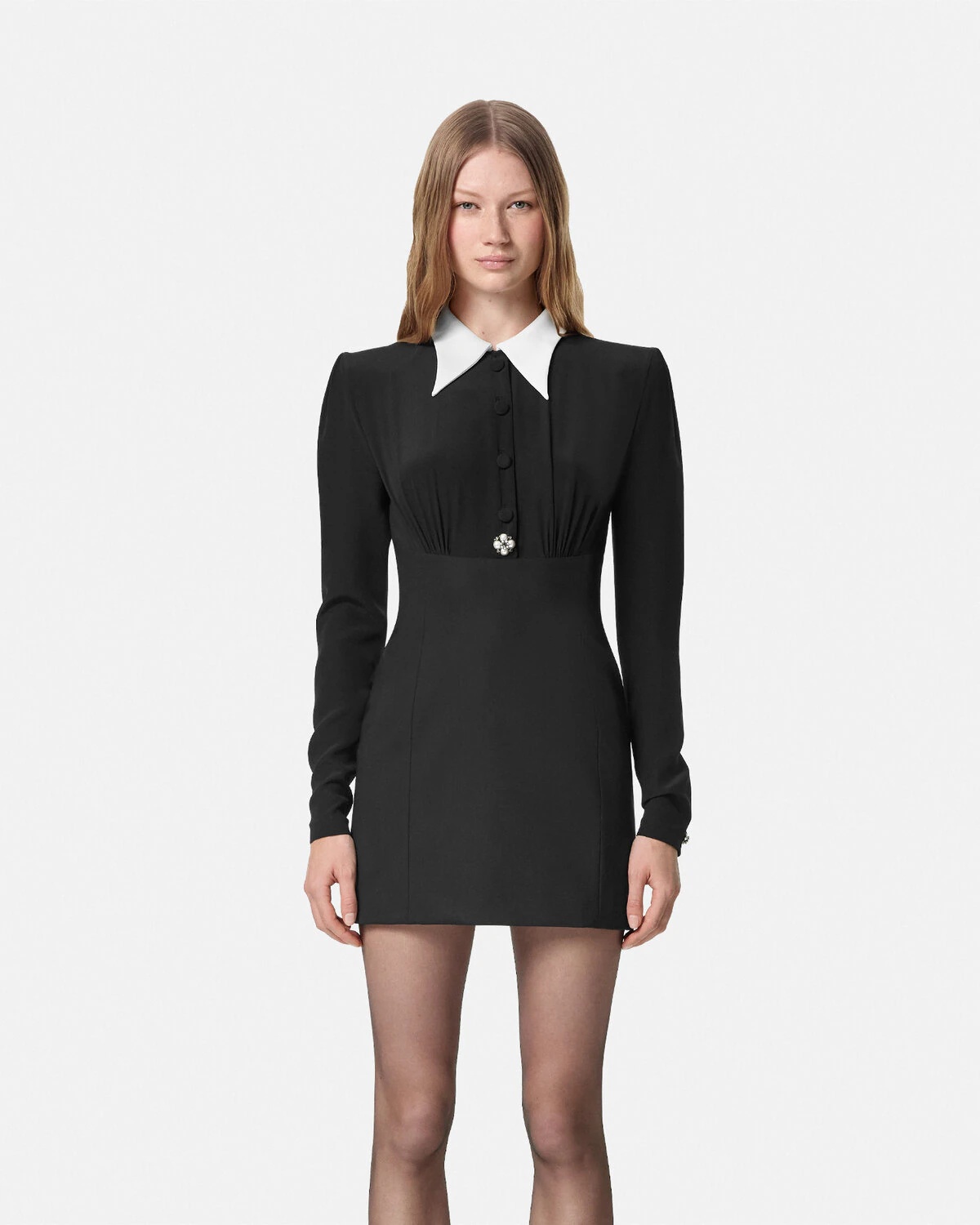 Contrast-Collar Silk Crêpe Mini Dress - 4