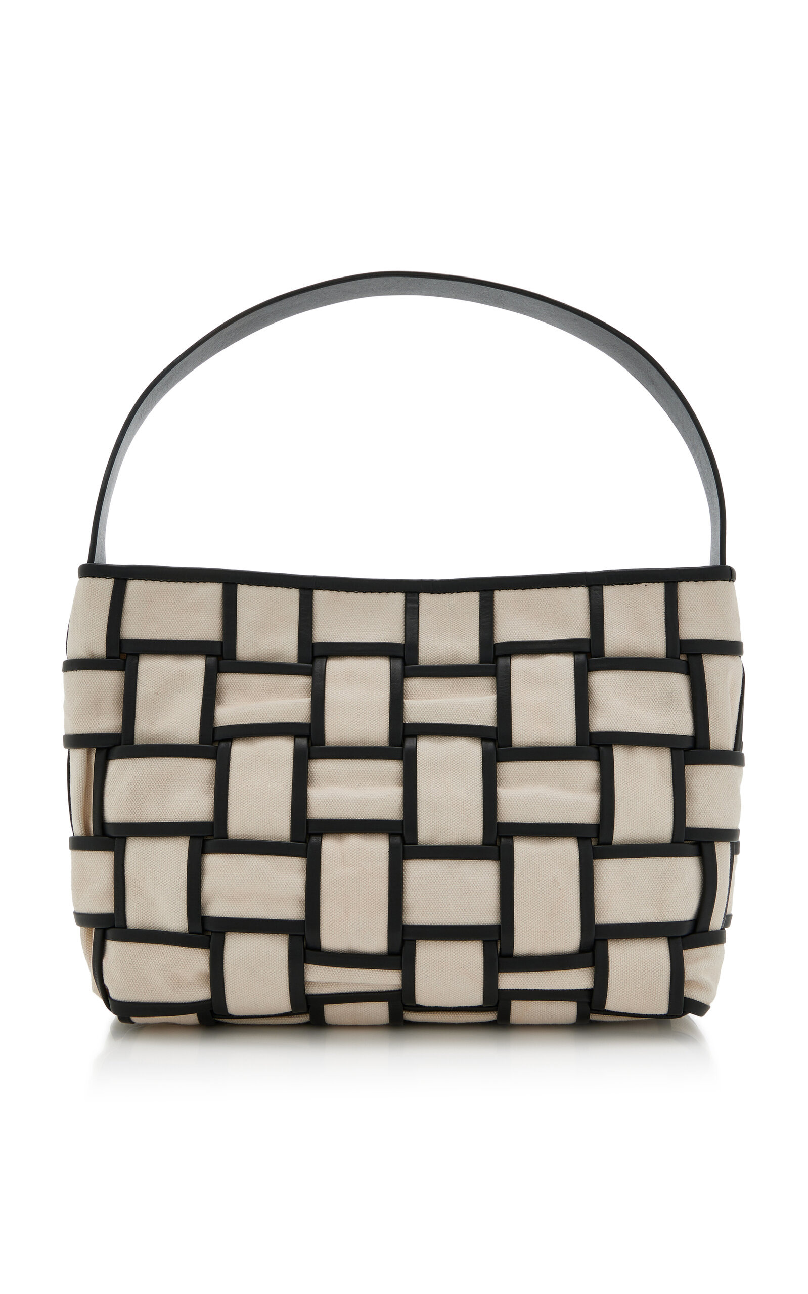Border Woven Leather Mini Tote Bag black/white - 4