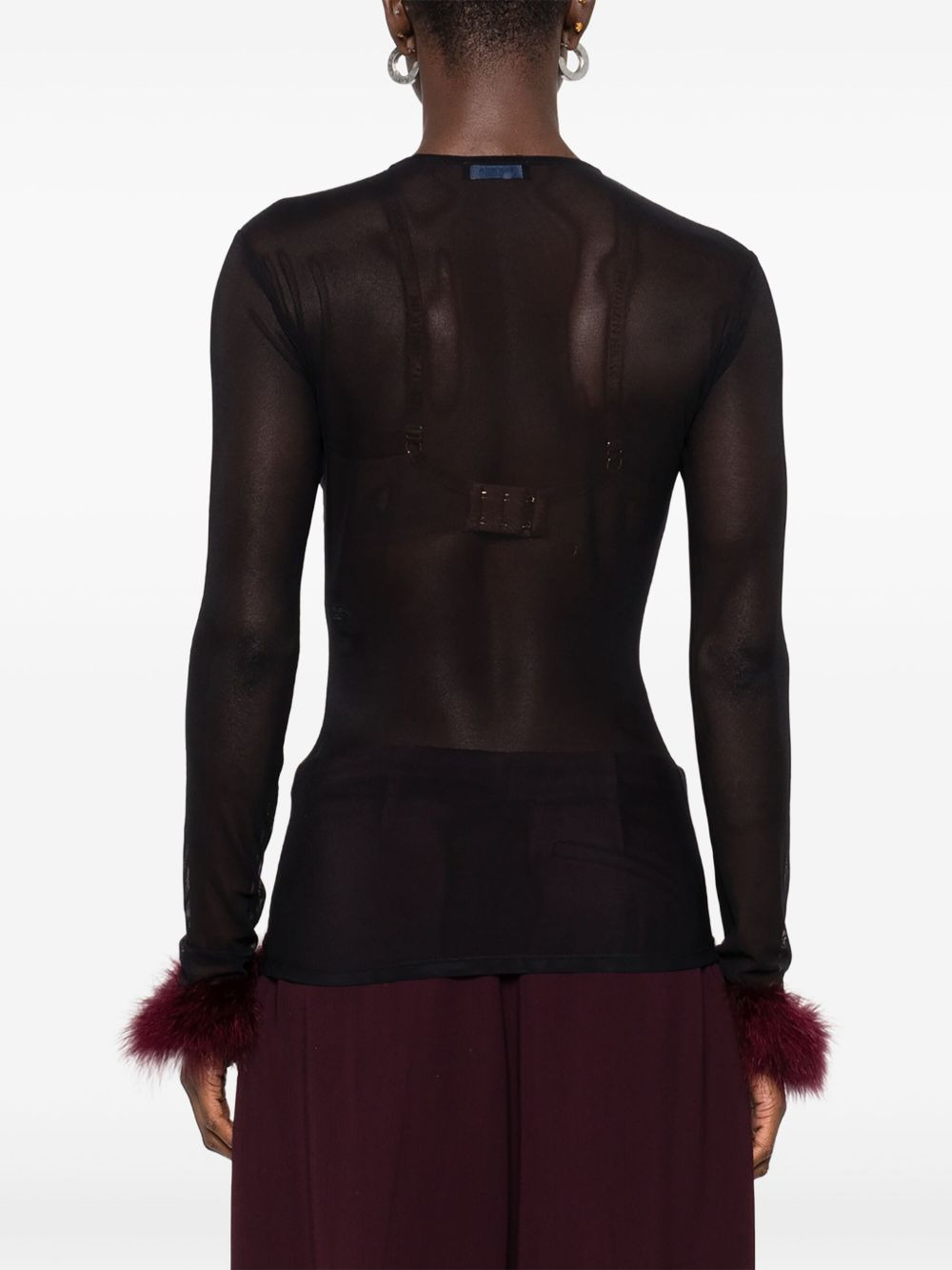 mesh-panel feather-cuff top - 4