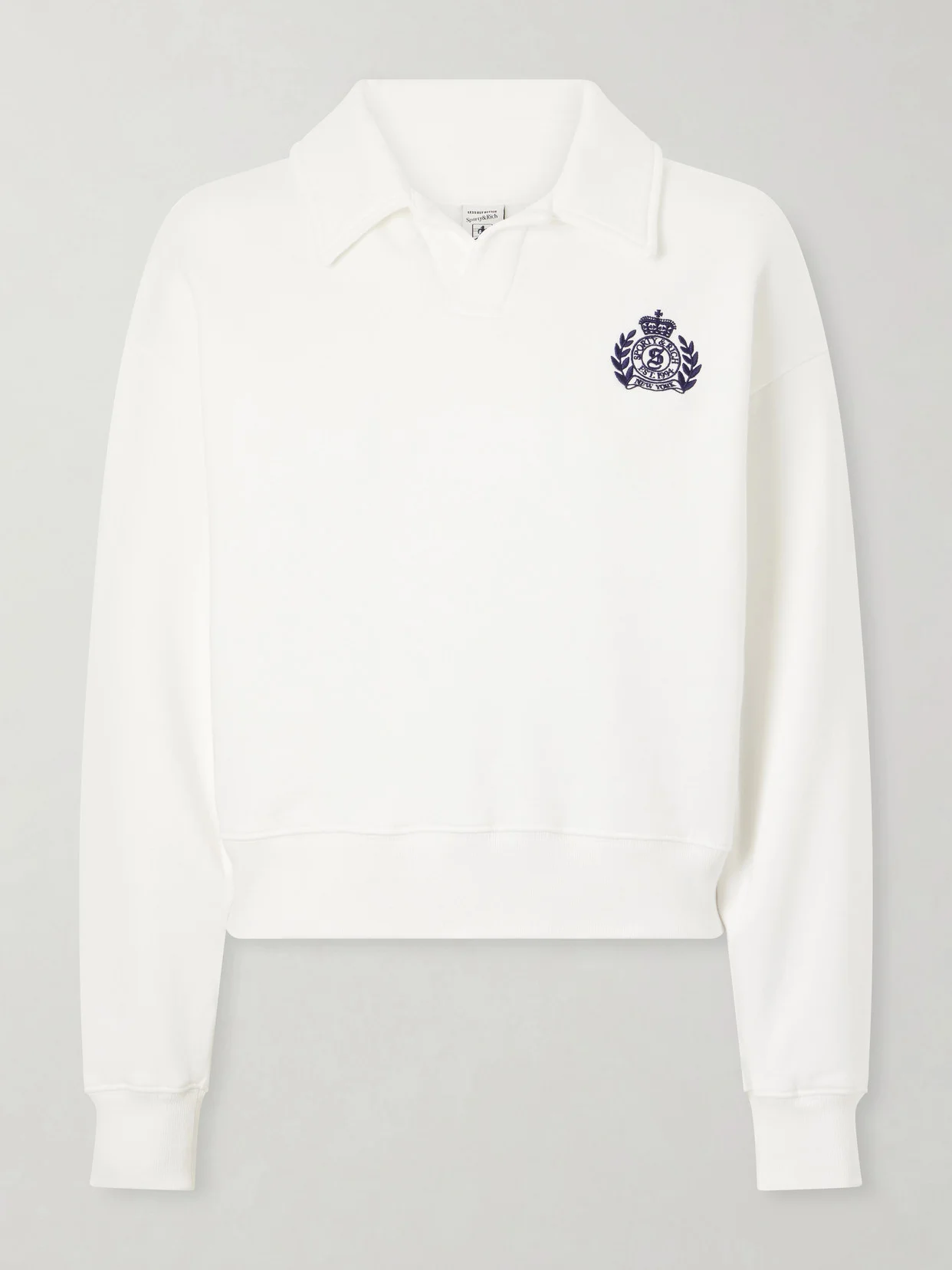 Embroidered Ribbed-detail Cotton Sweatshirt - 1