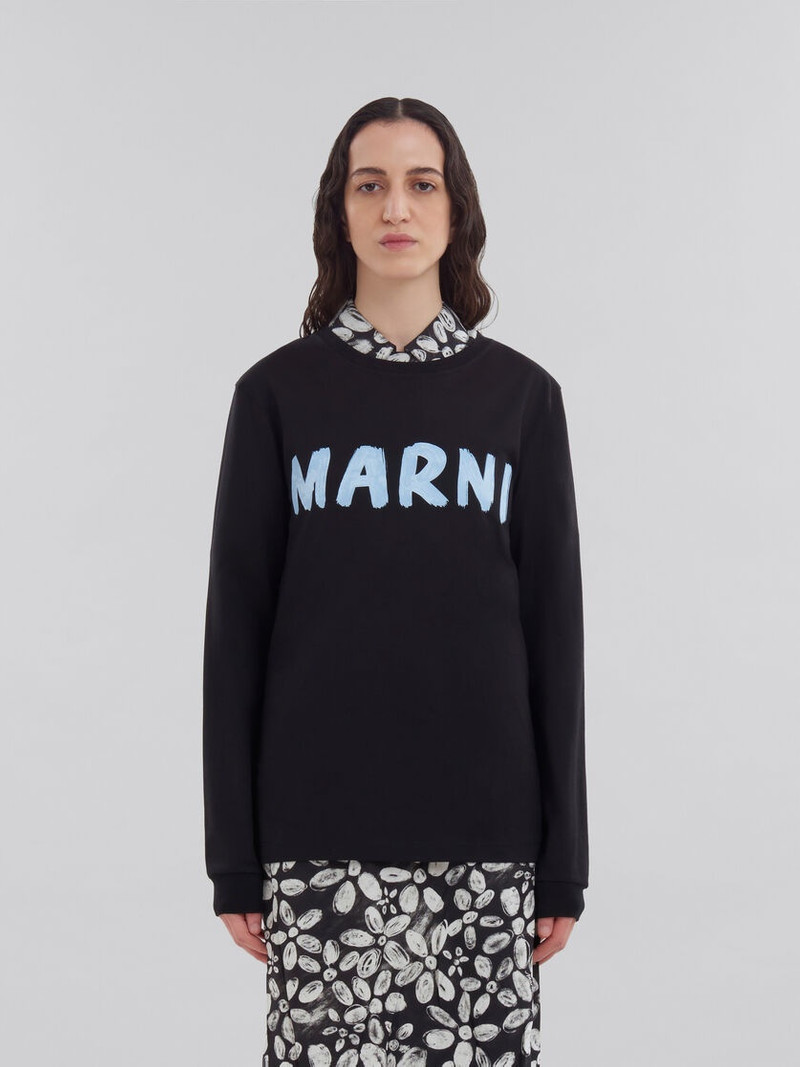 Marni BLACK ORGANIC COTTON T-SHIRT WITH LOGO outlook