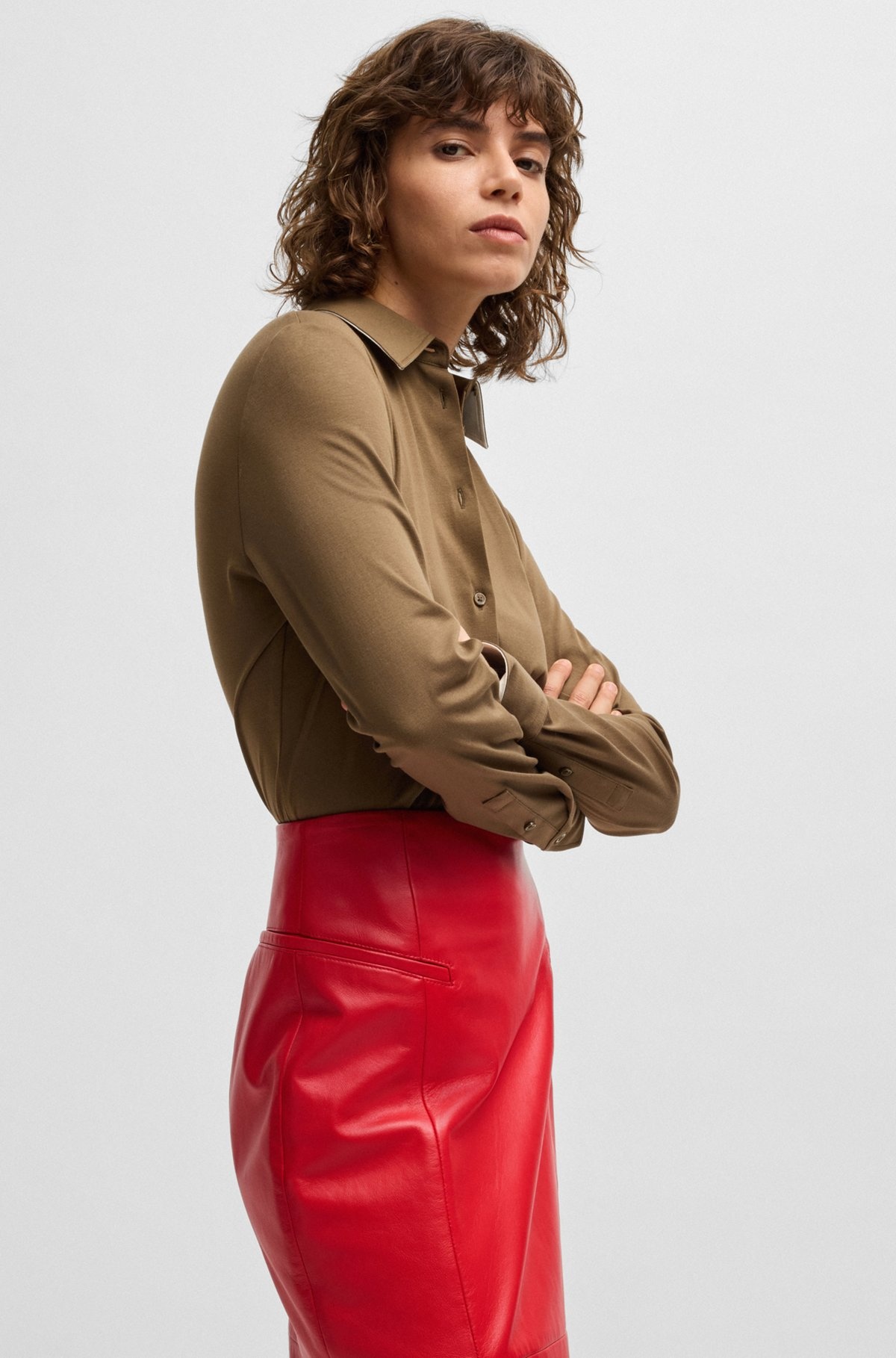 PENCIL SKIRT IN LUSTROUS LEATHER - 5