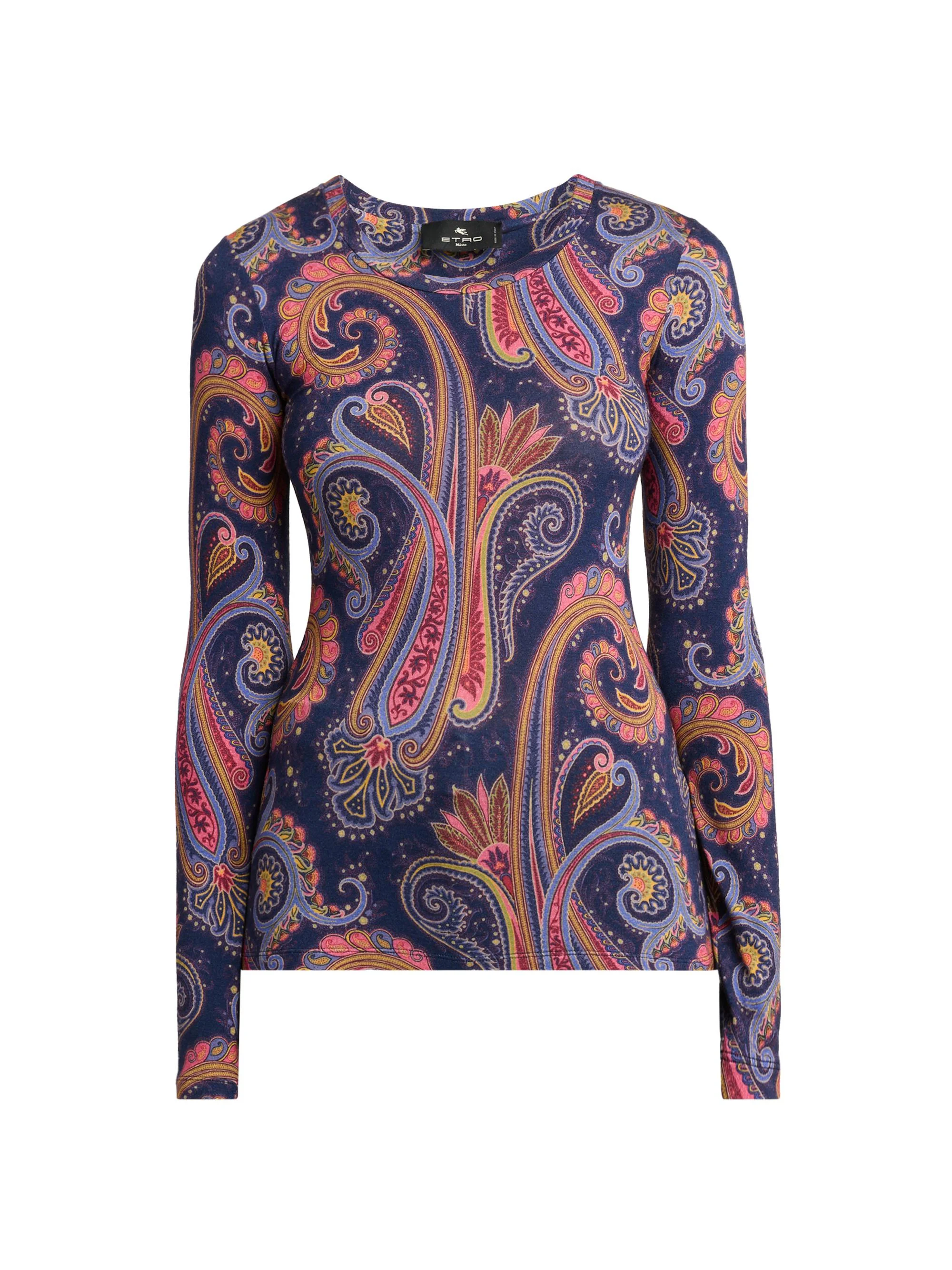 Women's Paisley Print Jersey Top - Stampa F Do Blu - 1