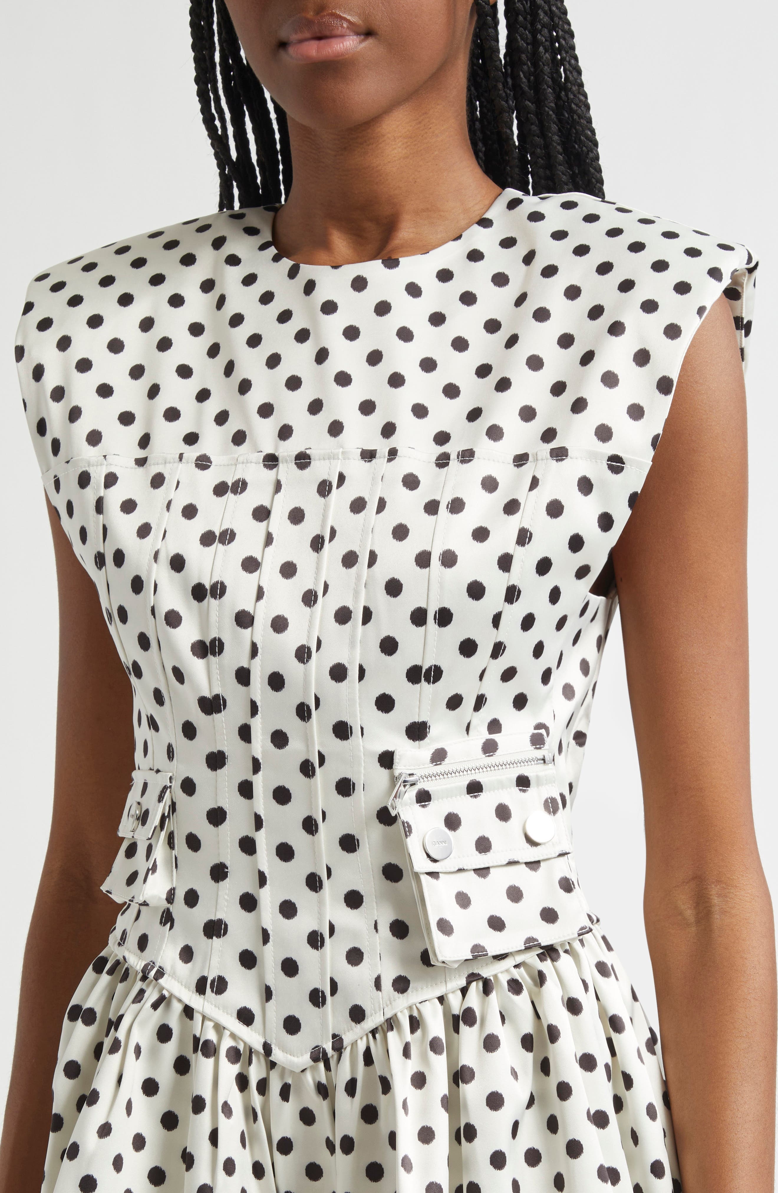 Ganni Print Dot Corset Minidress in Egret at Nordstrom - 4