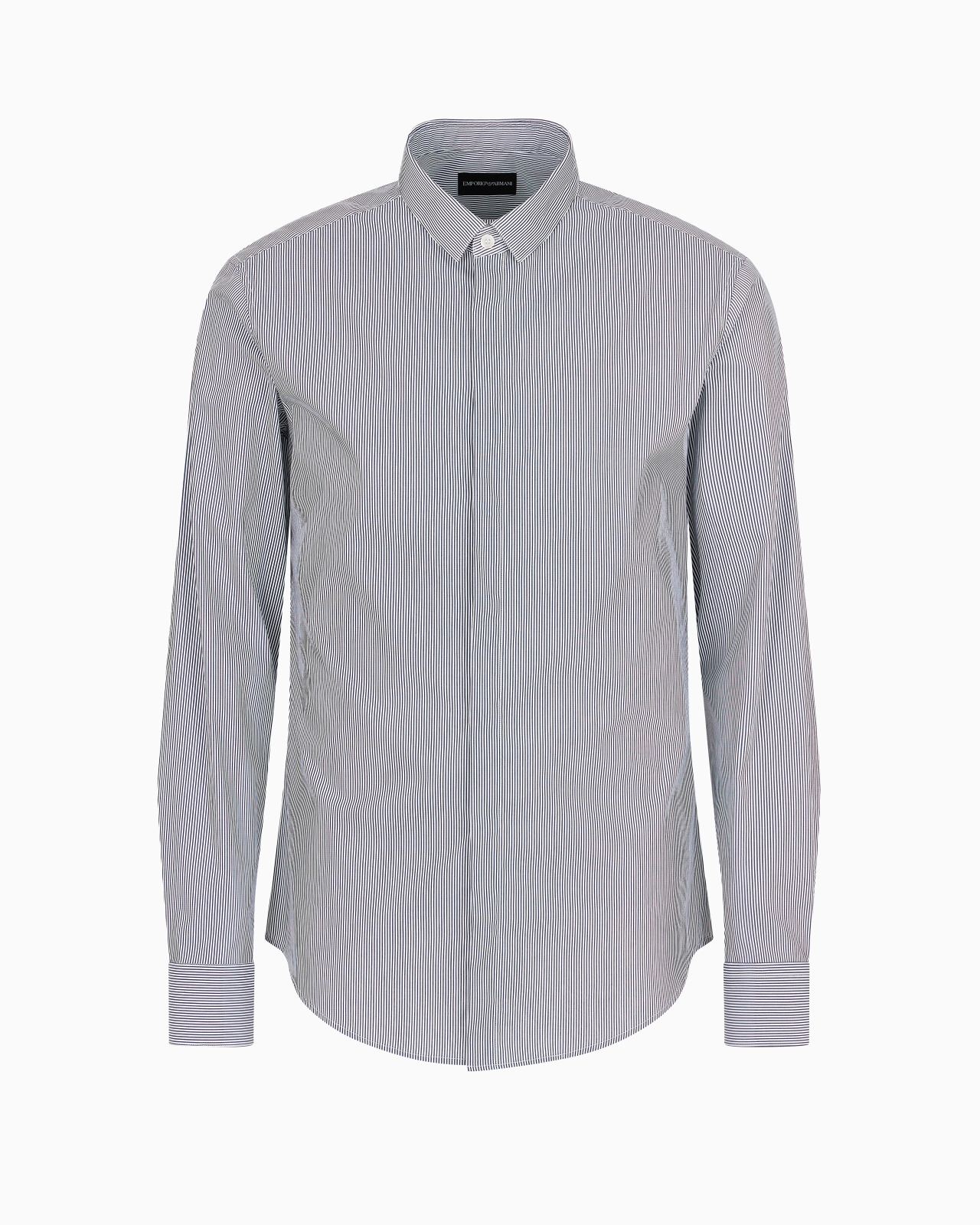 Shirt with a small Italian collar in stretch cotton with jacquard micro-stripes - 1