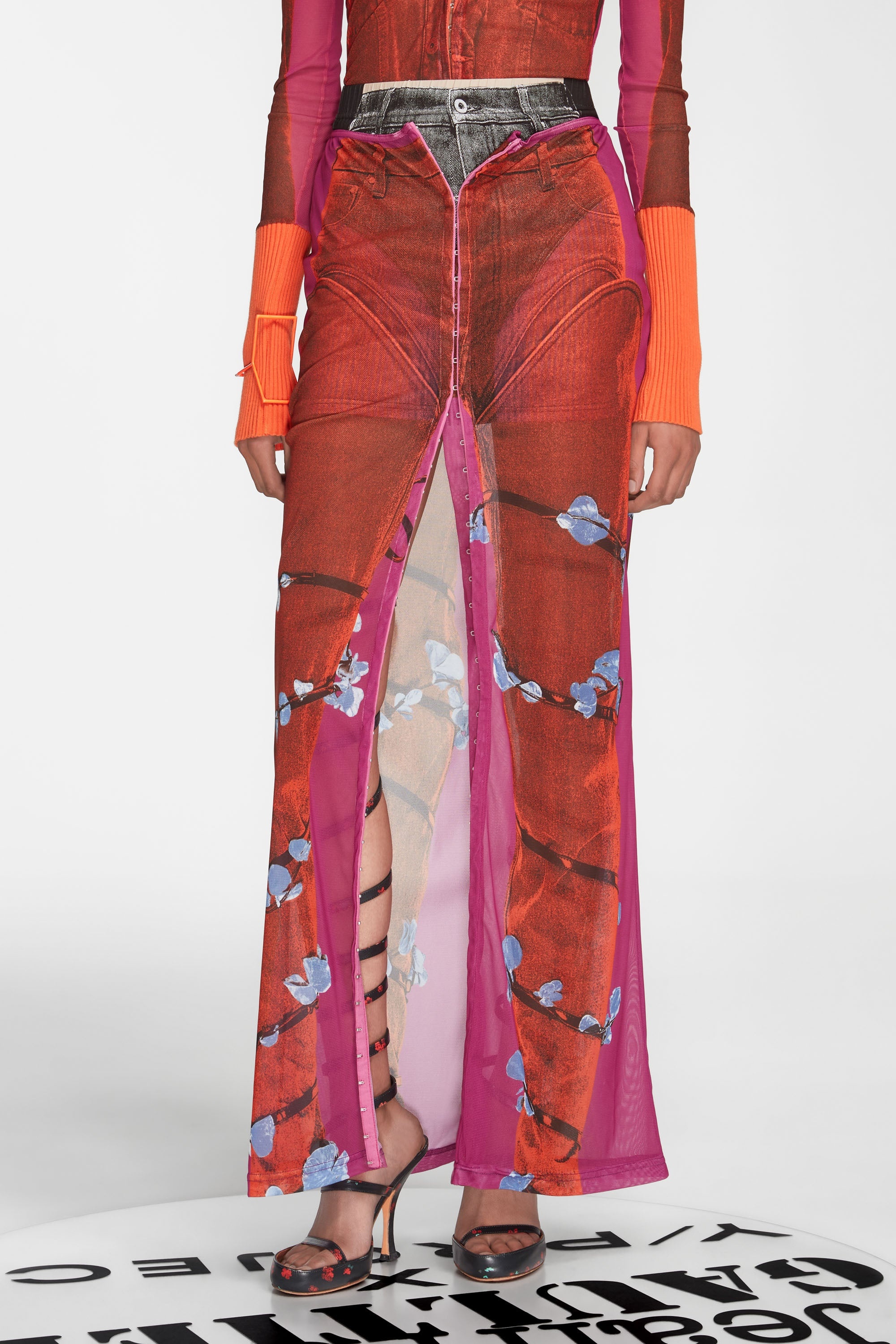 Trompe L'Oeil Denim Flower Maxi Skirt - 5