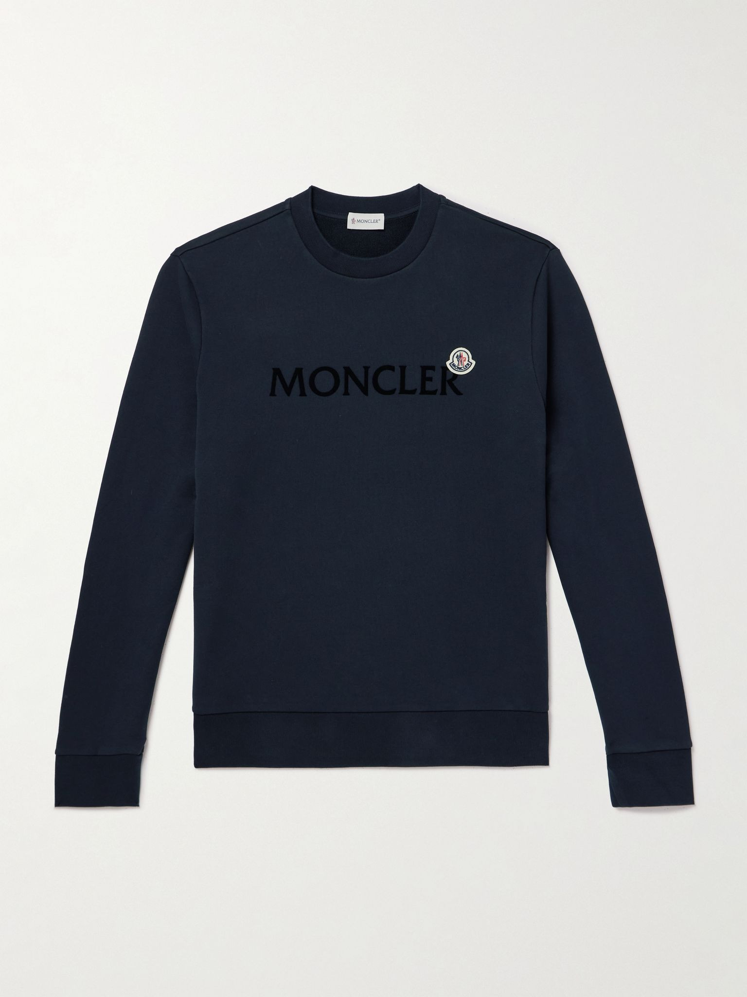 Logo-Flocked Cotton-Jersey Sweatshirt Navy - 1