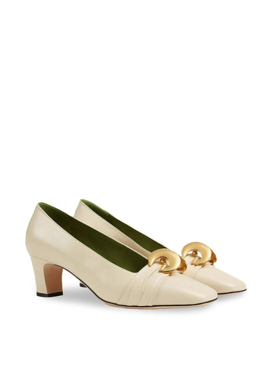 GUCCI Leather mid-heel pump with half moon GG outlook