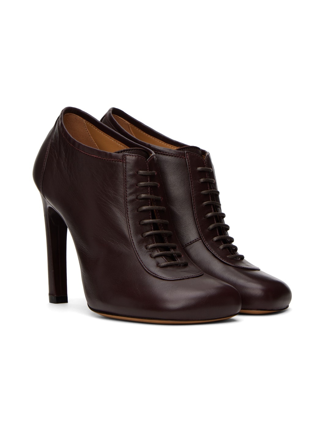 Burgundy Lace-Up Low Ankle Heels - 4