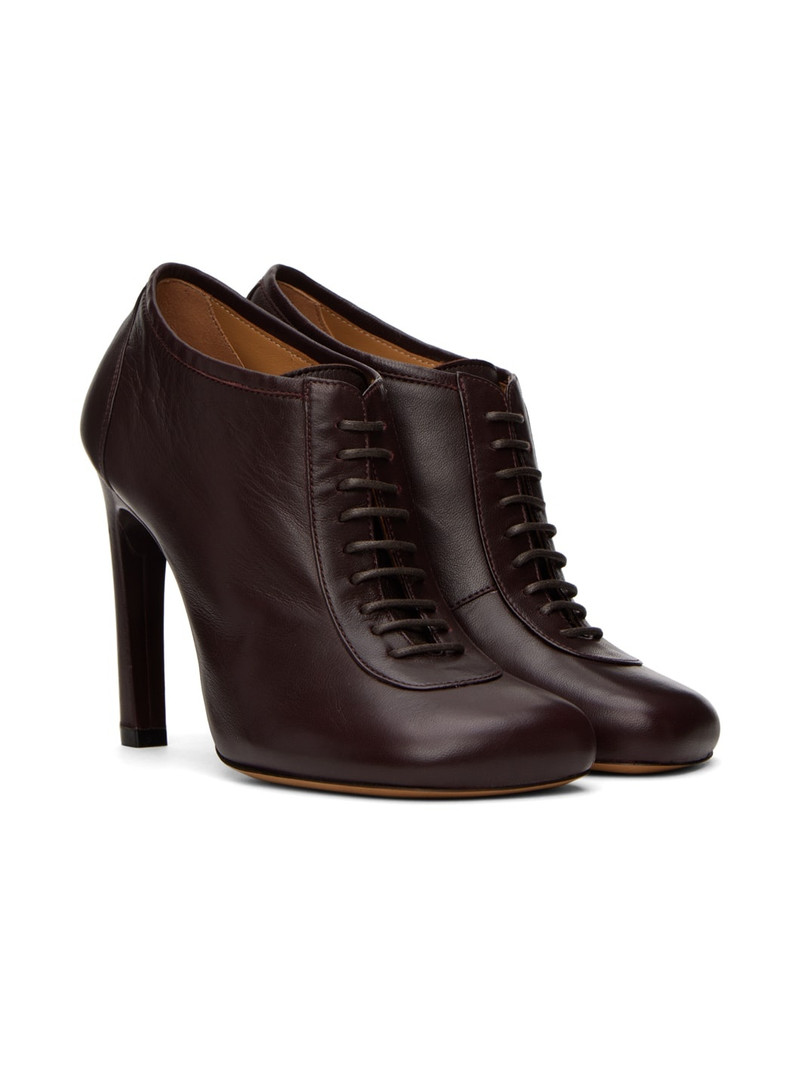 Burgundy Lace-Up Low Ankle Heels 4