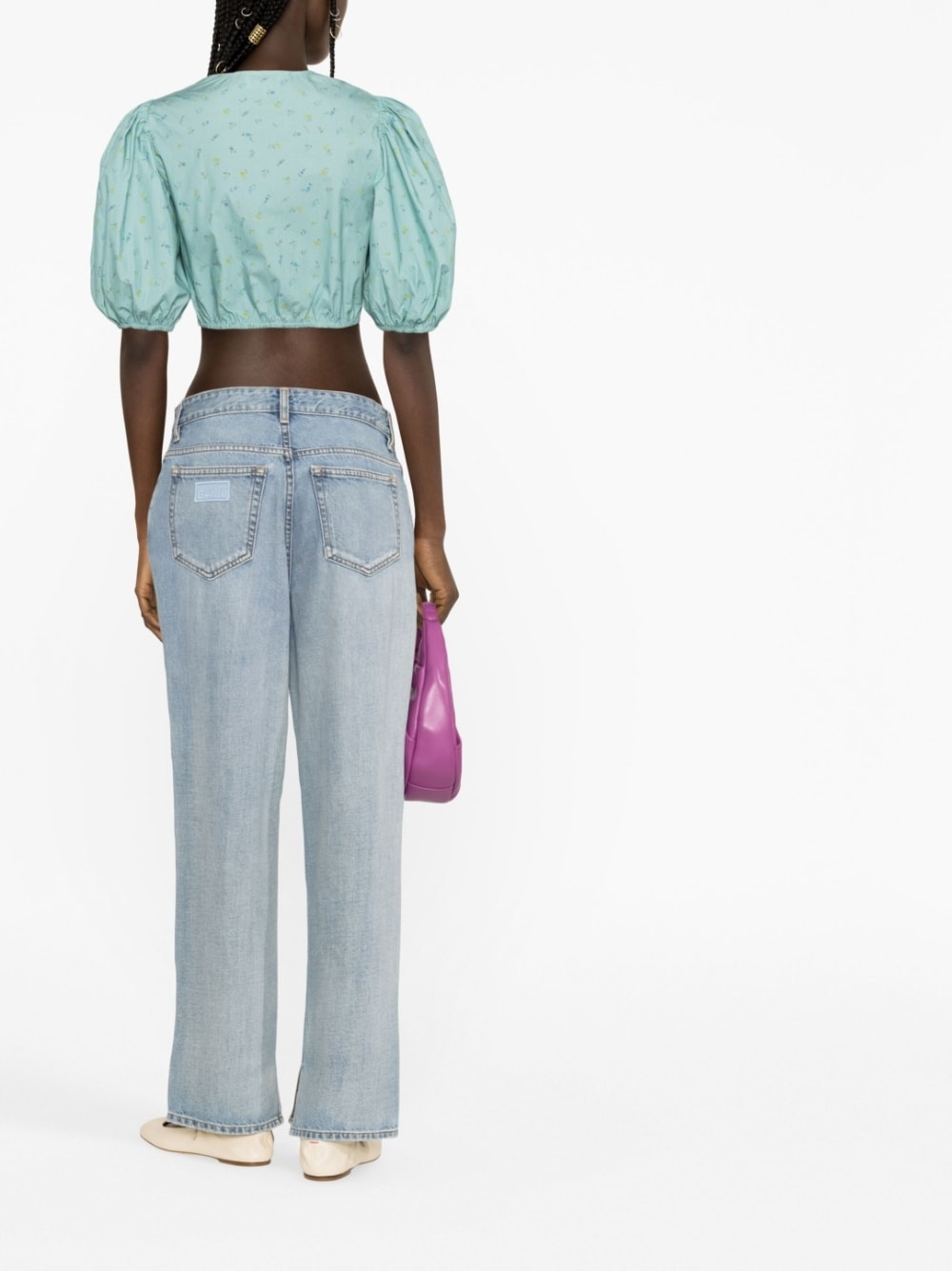 floral-print cropped blouse - 4