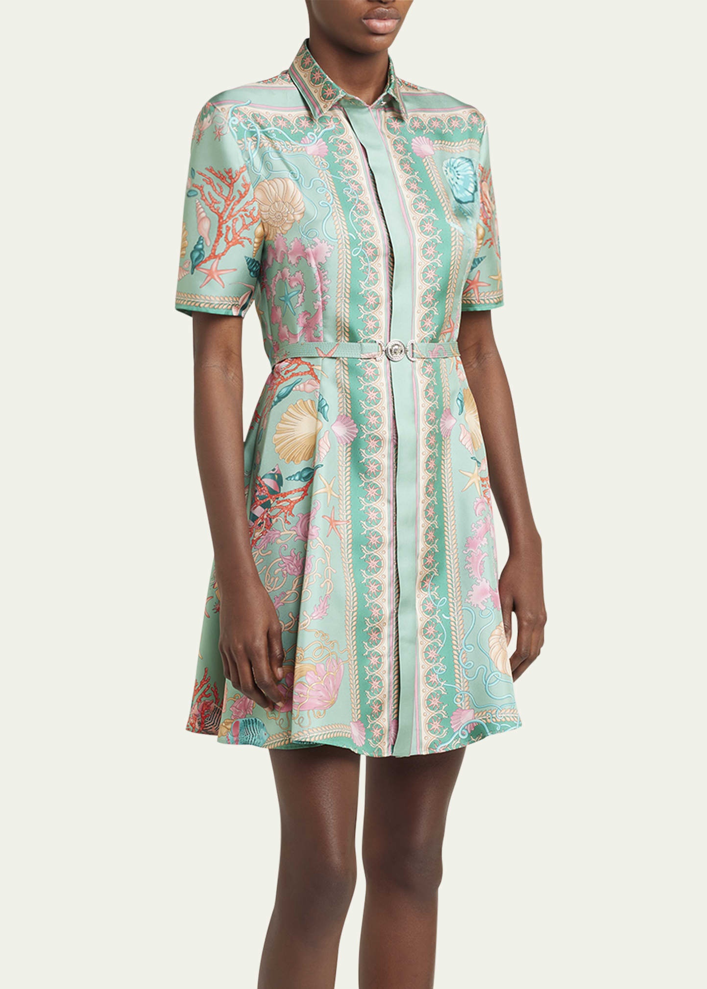 Underwater Barocco Foulard Belted Silk Twill Dress - 4