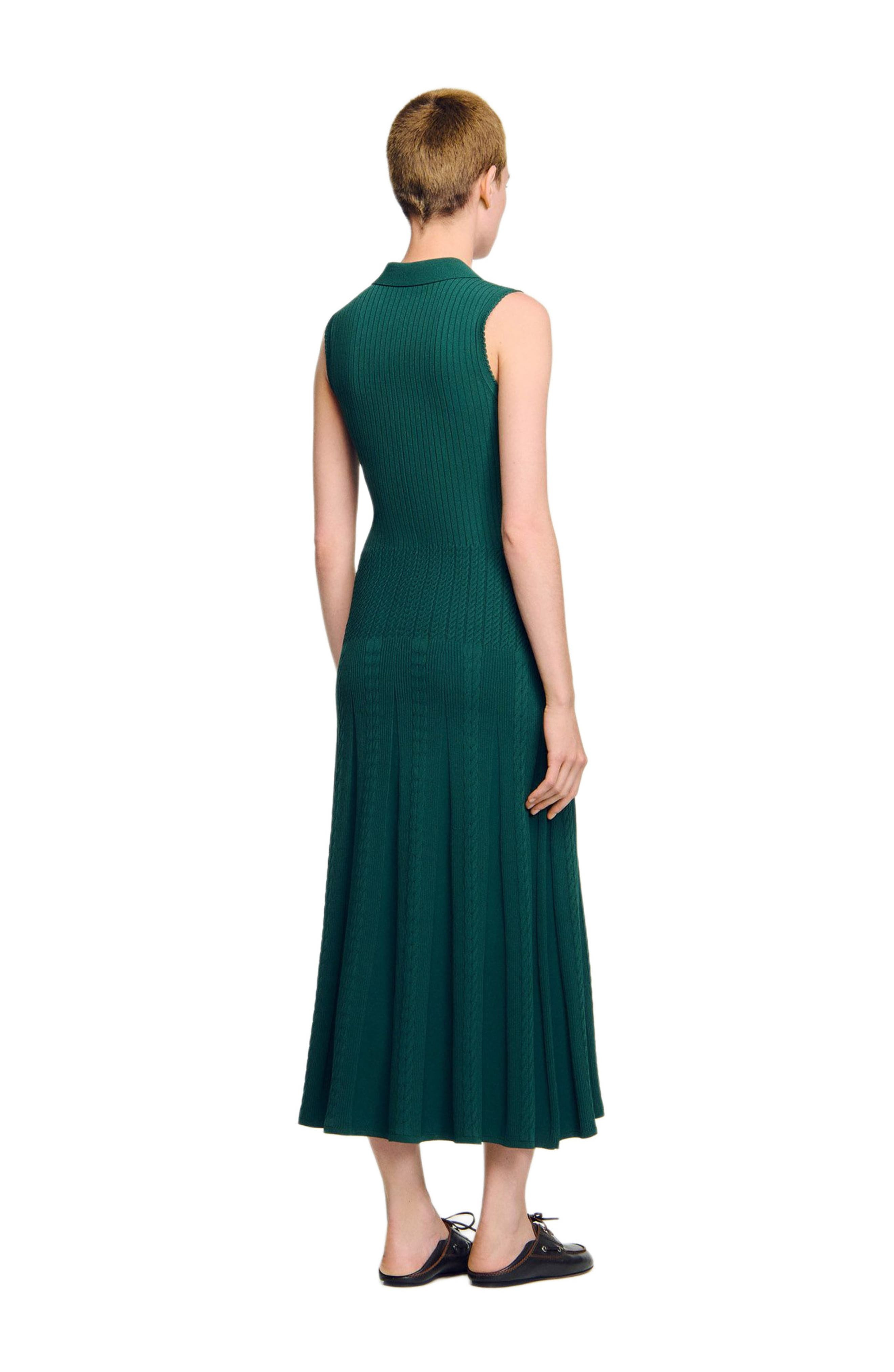 SANDRO Knit dress with polo neck in Dark Green at Nordstrom - 2
