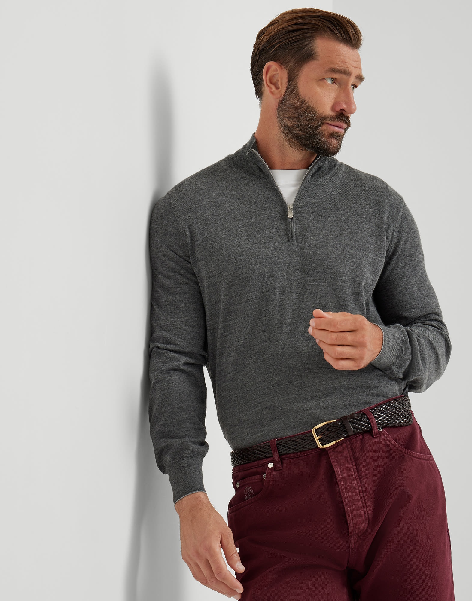 Virgin wool and cashmere lightweight sweater with half-zip - 4
