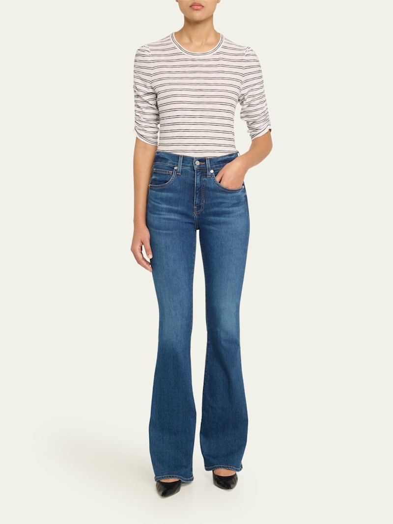 VERONICA BEARD Waldorf Stripe Ruched-Sleeve Tee outlook