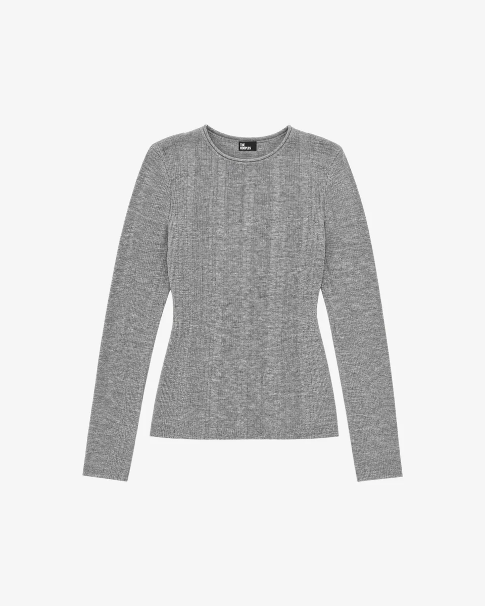 CHARCOAL GREY WOOL BLEND TOP - 1