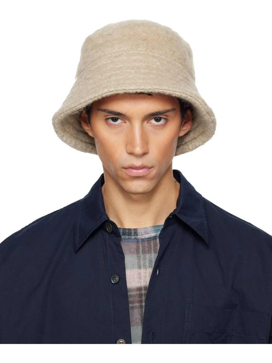 Beige Wool Mohair Bucket Hat - 1