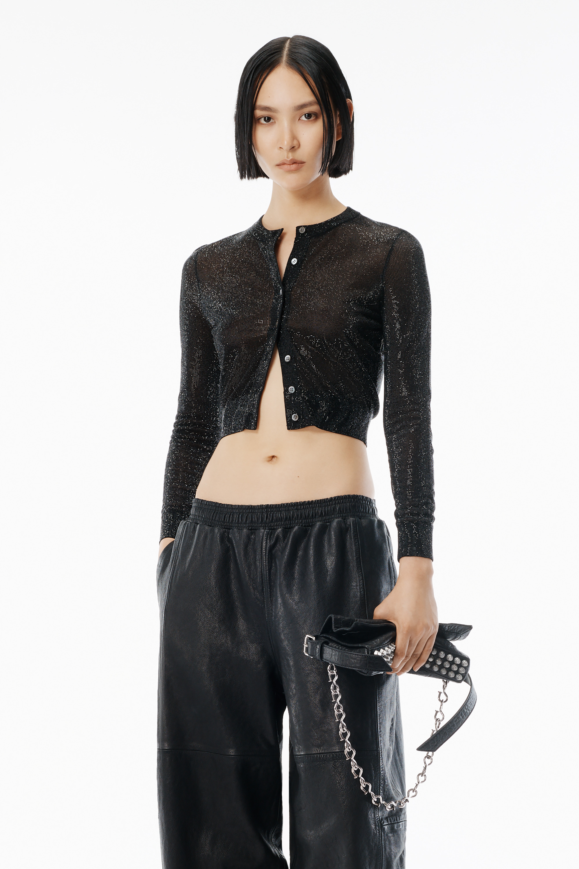 Beaded Hotfix Cropped Crewneck Cardigan - 2