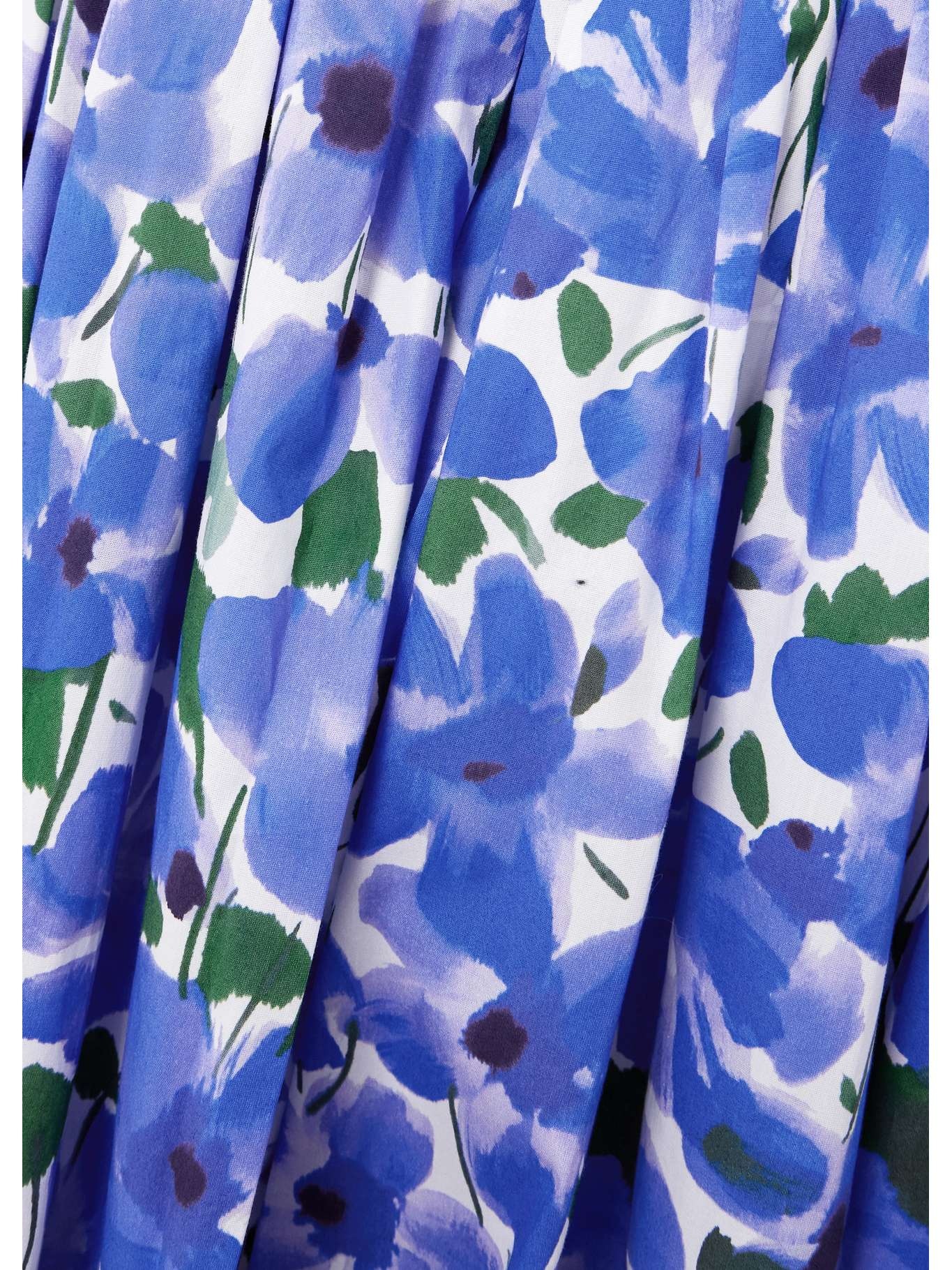 Pleated floral-print cotton-blend poplin midi dress Blue - 4