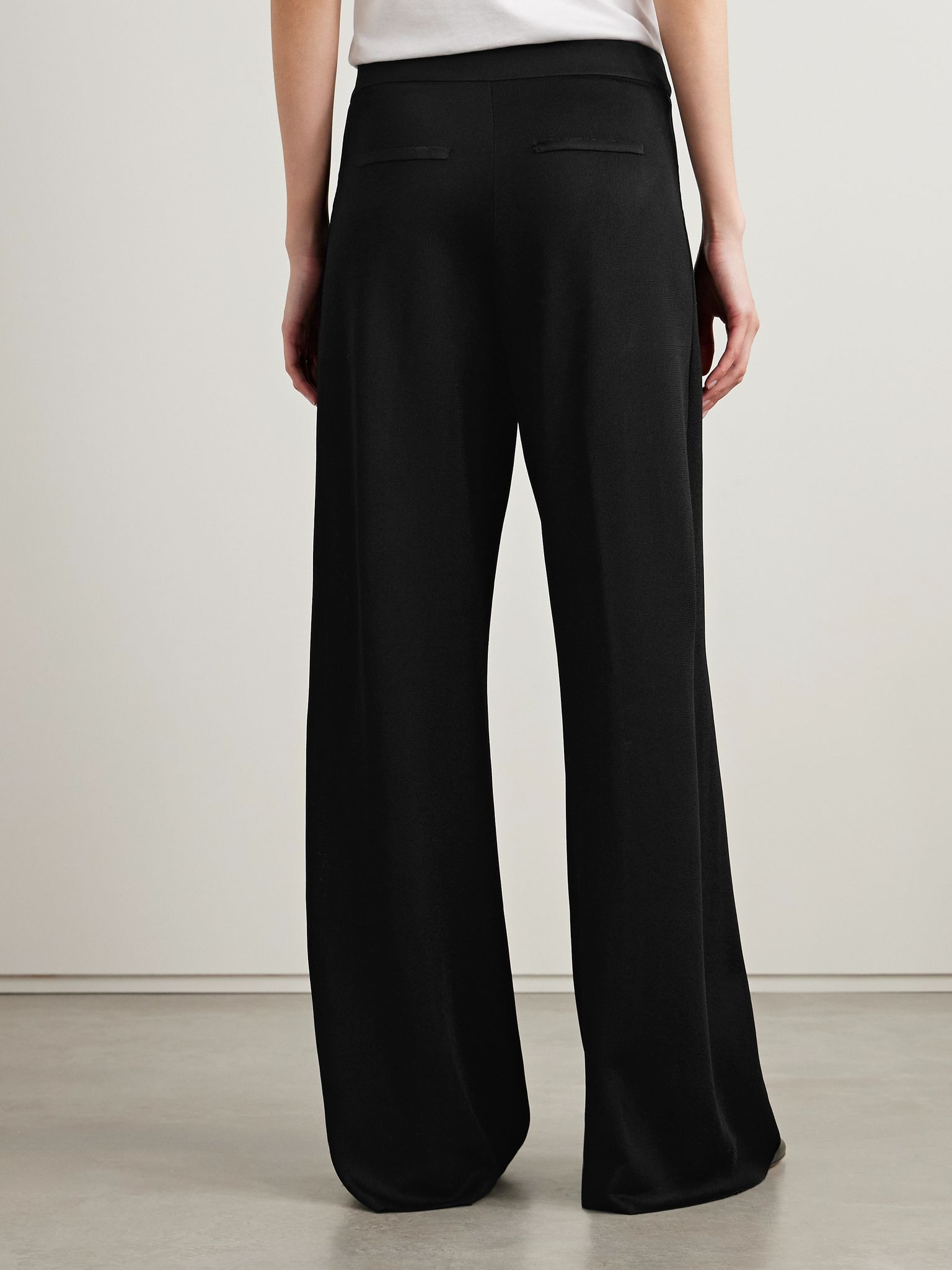 Gene pleated stretch-knit wide-leg pants Black - 4