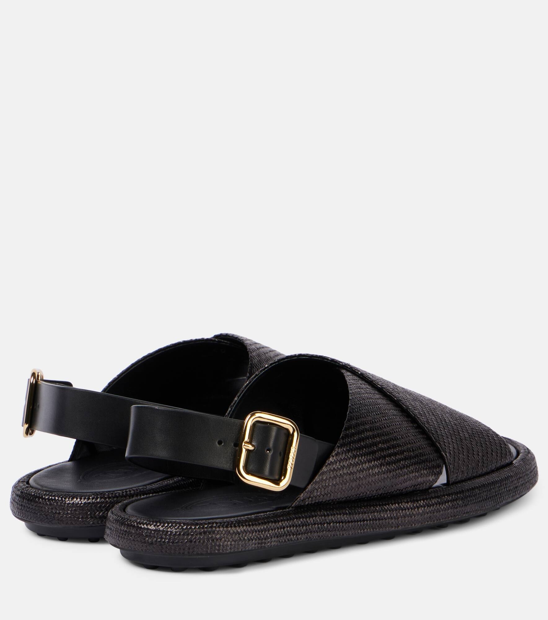 Woven leather-trimmed sandals - 2
