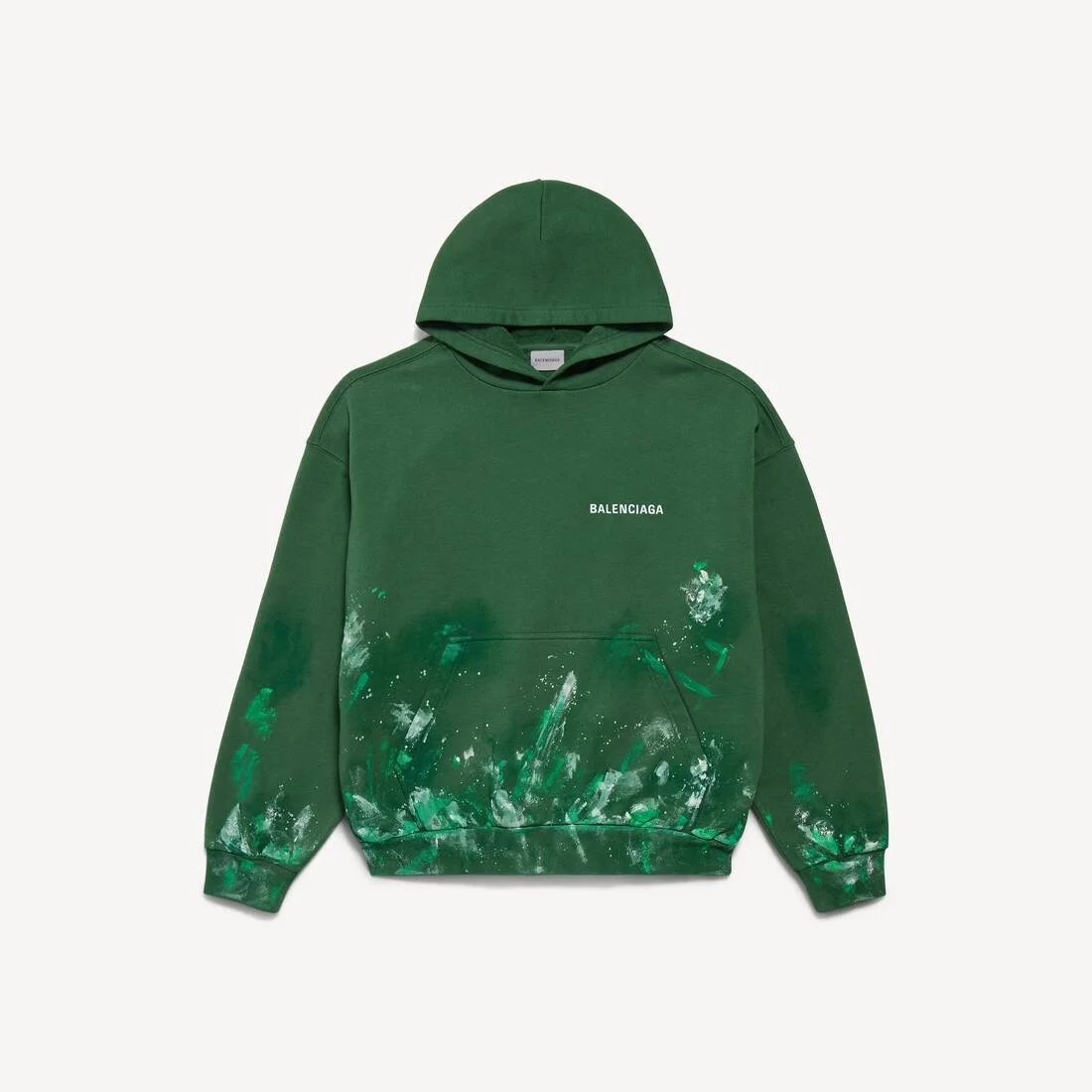 Men's Paint Splatter Medium Fit Hoodie in Bottle Green - 1