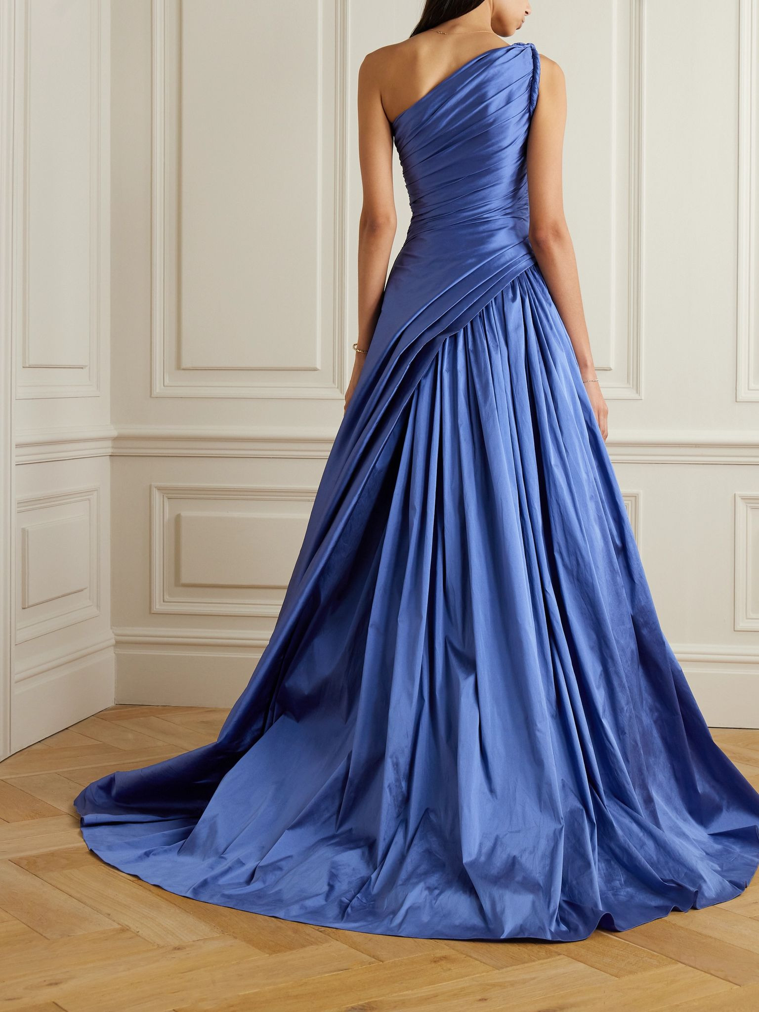 One-shoulder draped taffeta gown Blue - 3