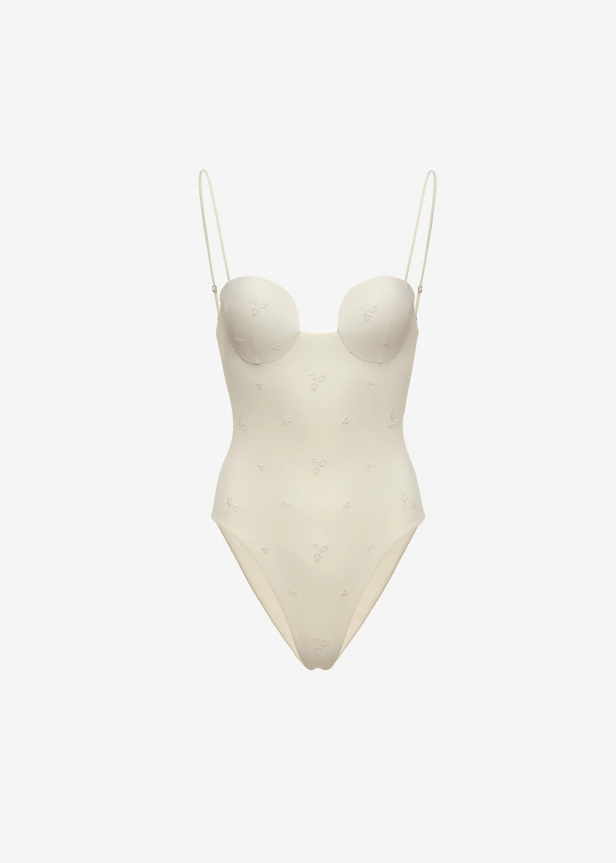 Retro bustier swimsuit in cream with embroidered roses - 1