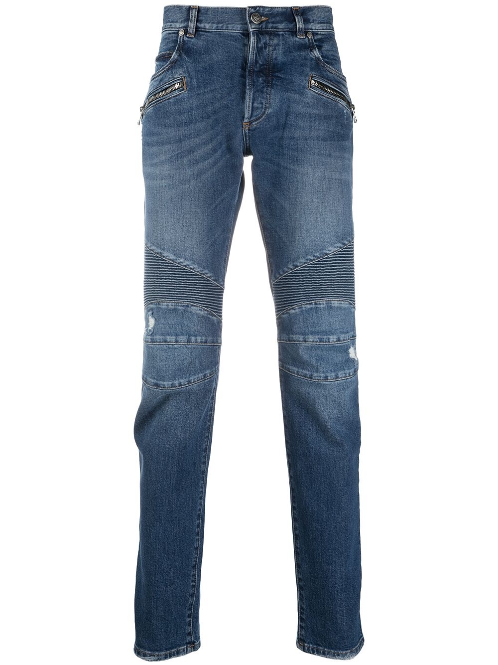 mid-wash ribbed tapered jeans - 1