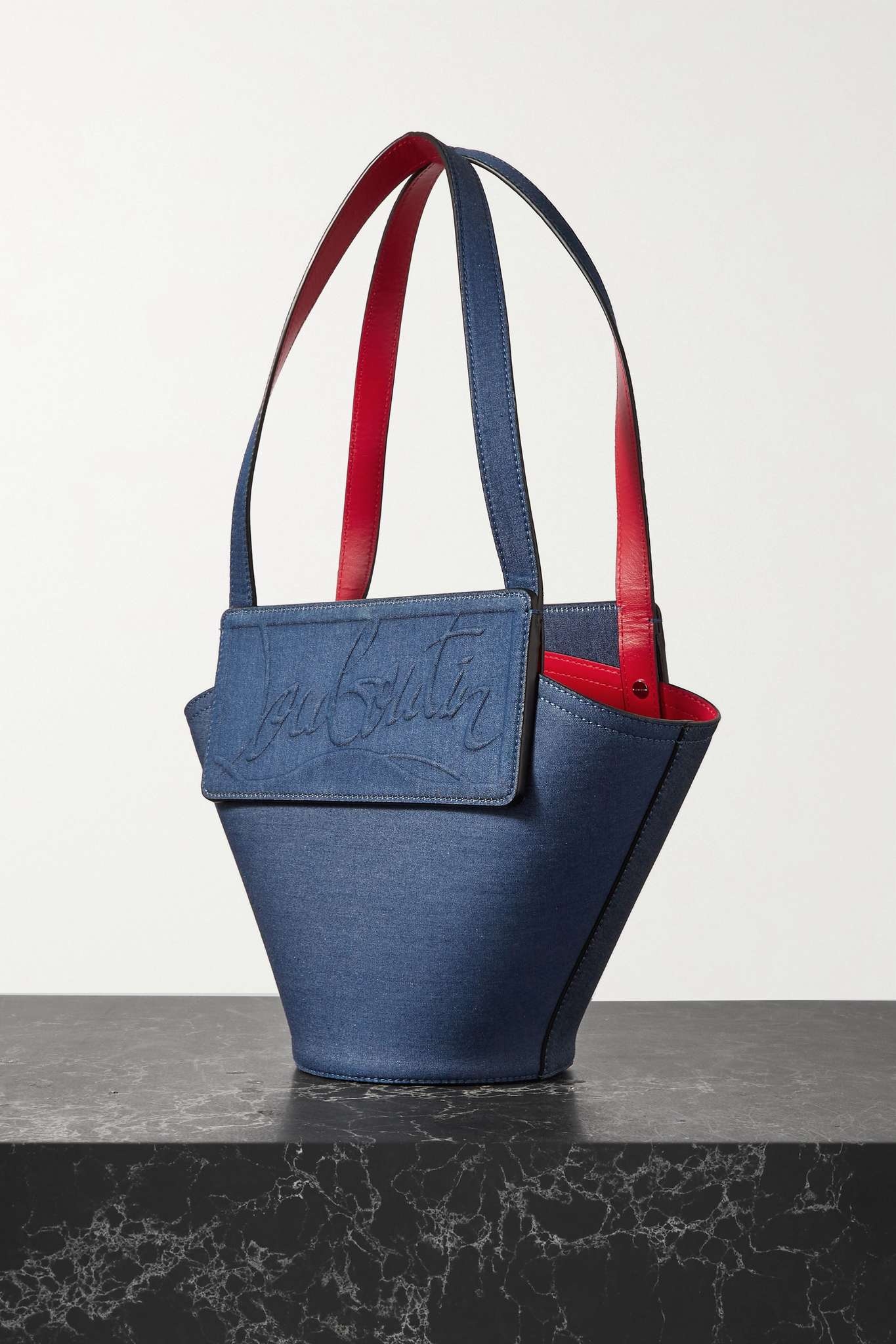 Loubishore small leather-trimmed embossed denim tote - 3